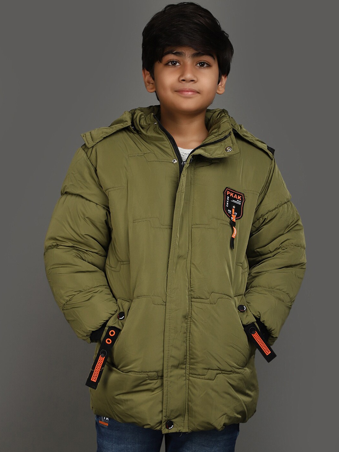 

V-Mart Boys Hooded Longline Lightweight Parka Jacket, Green