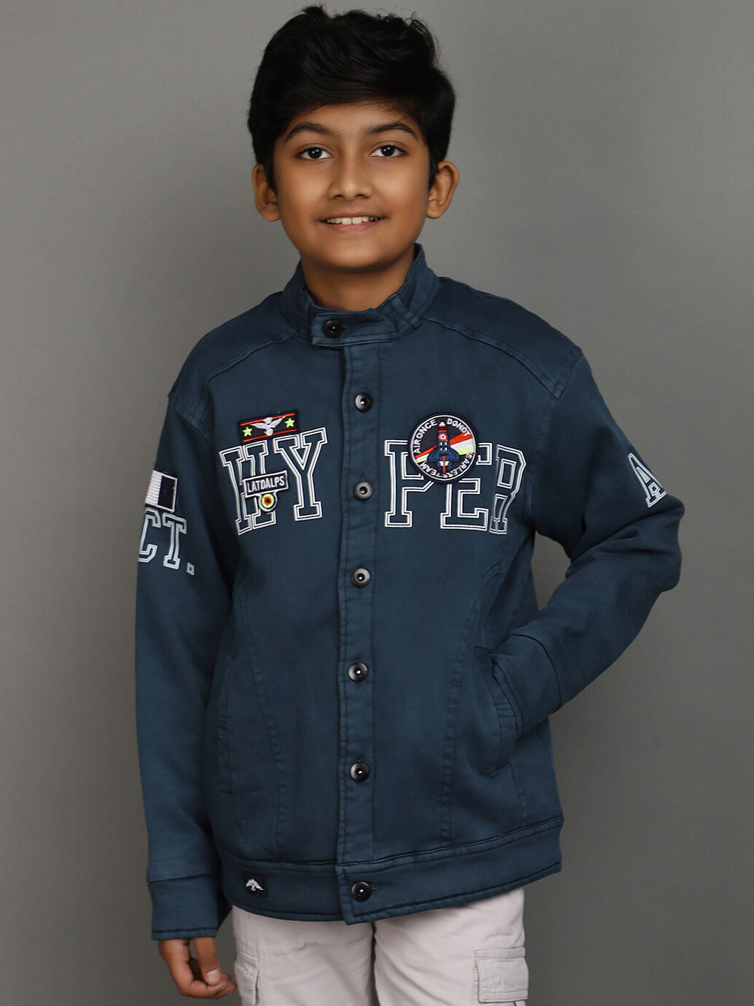 

V-Mart Boys Typography Printed Lightweight Cotton Denim Jacket, Blue