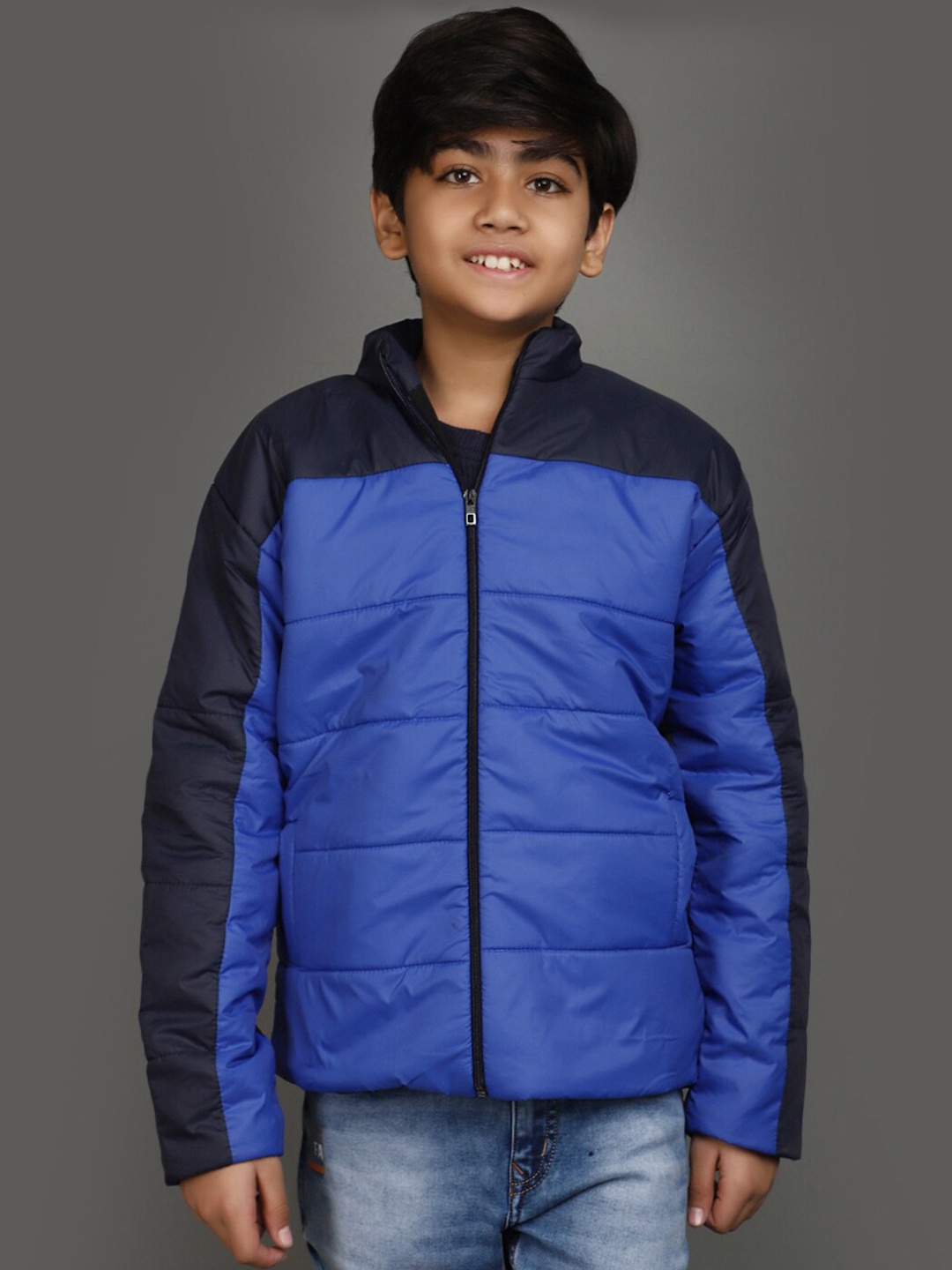 

V-Mart Boys Colourblocked Hood Cotton Lightweight Padded Jacket, Blue