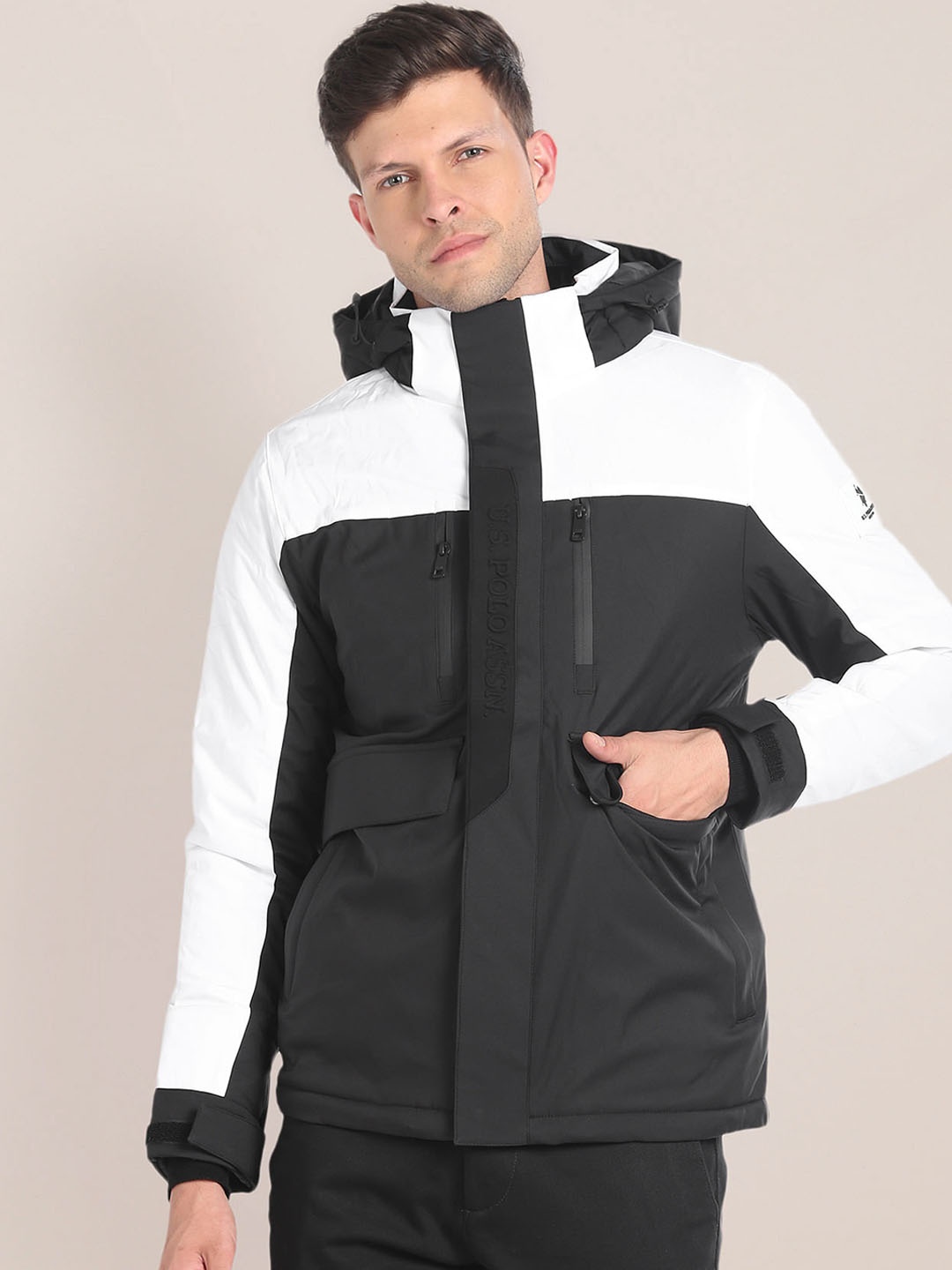 

U.S. Polo Assn. Colourblocked Hooded Puffer Jacket, Black