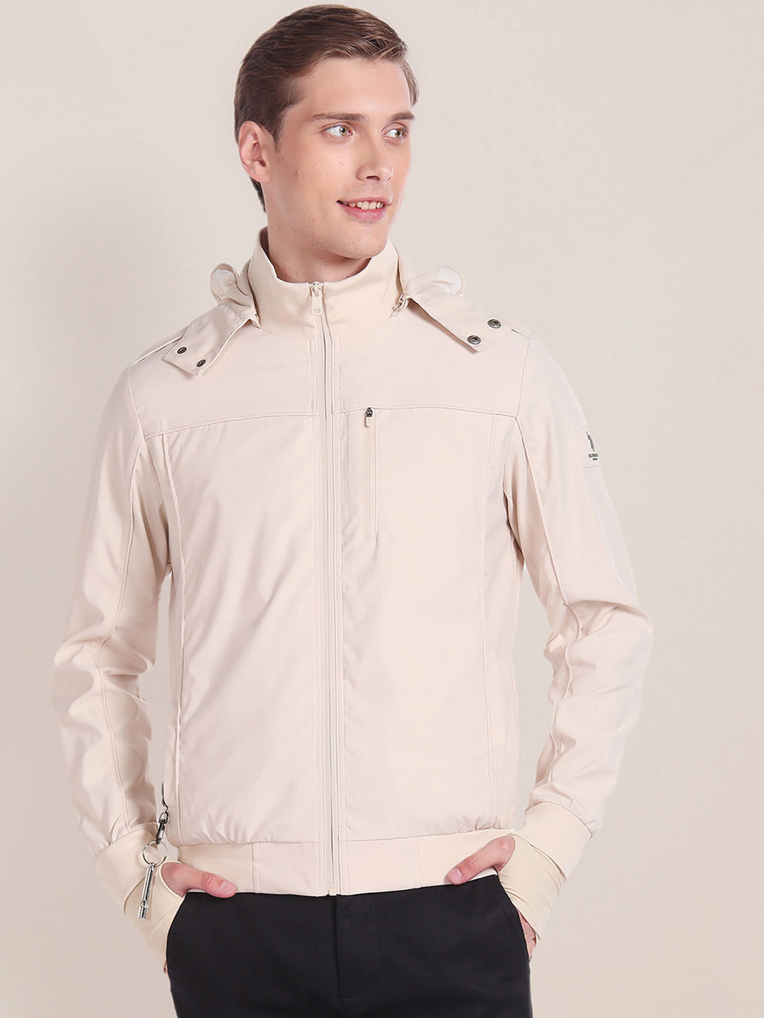 

U.S. Polo Assn. Hooded Bomber Jacket With Detachable Neck Pillow, Beige