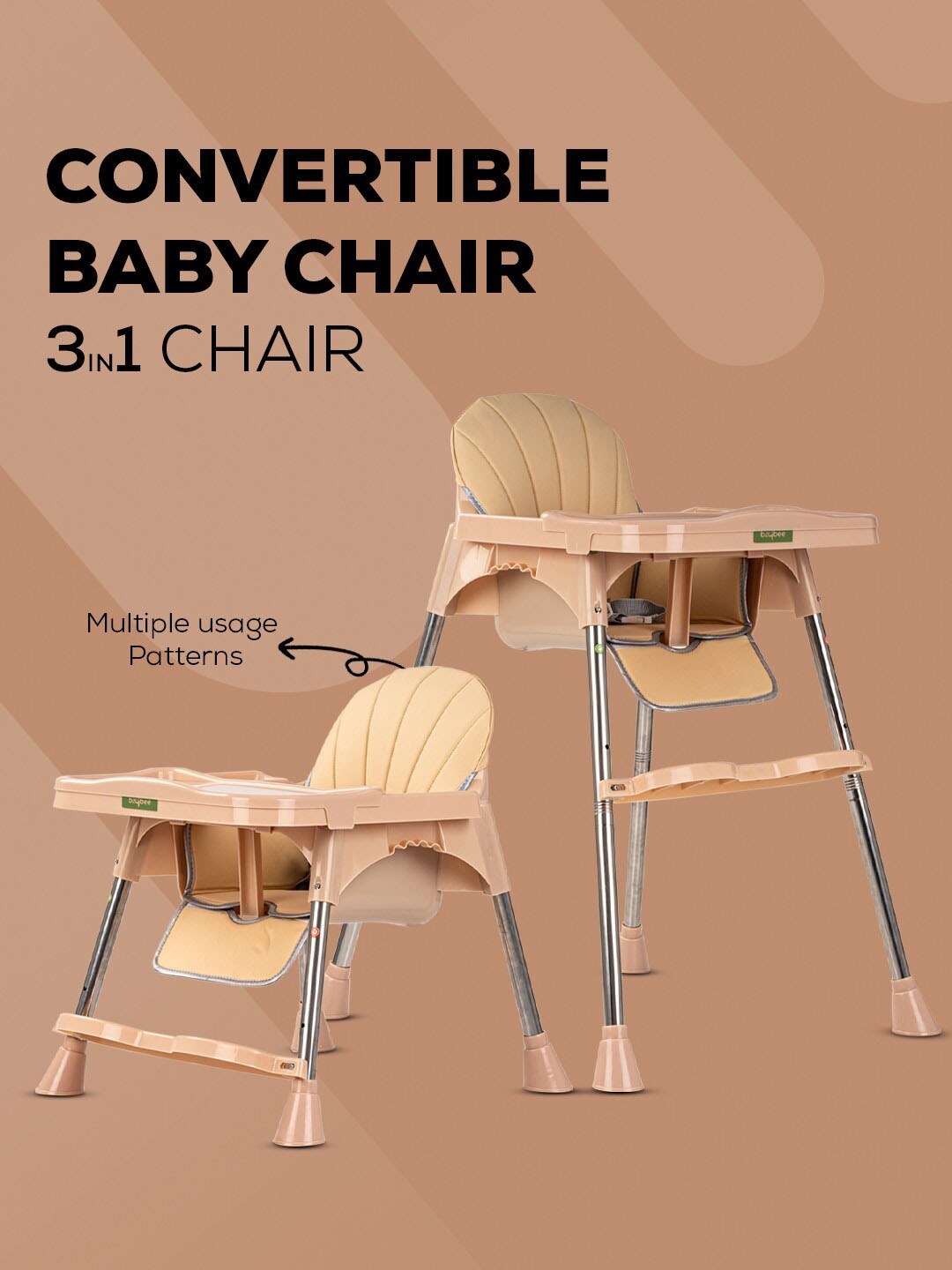 

BAYBEE Kids 3 in 1 Invictus Convertible High Chair, Beige