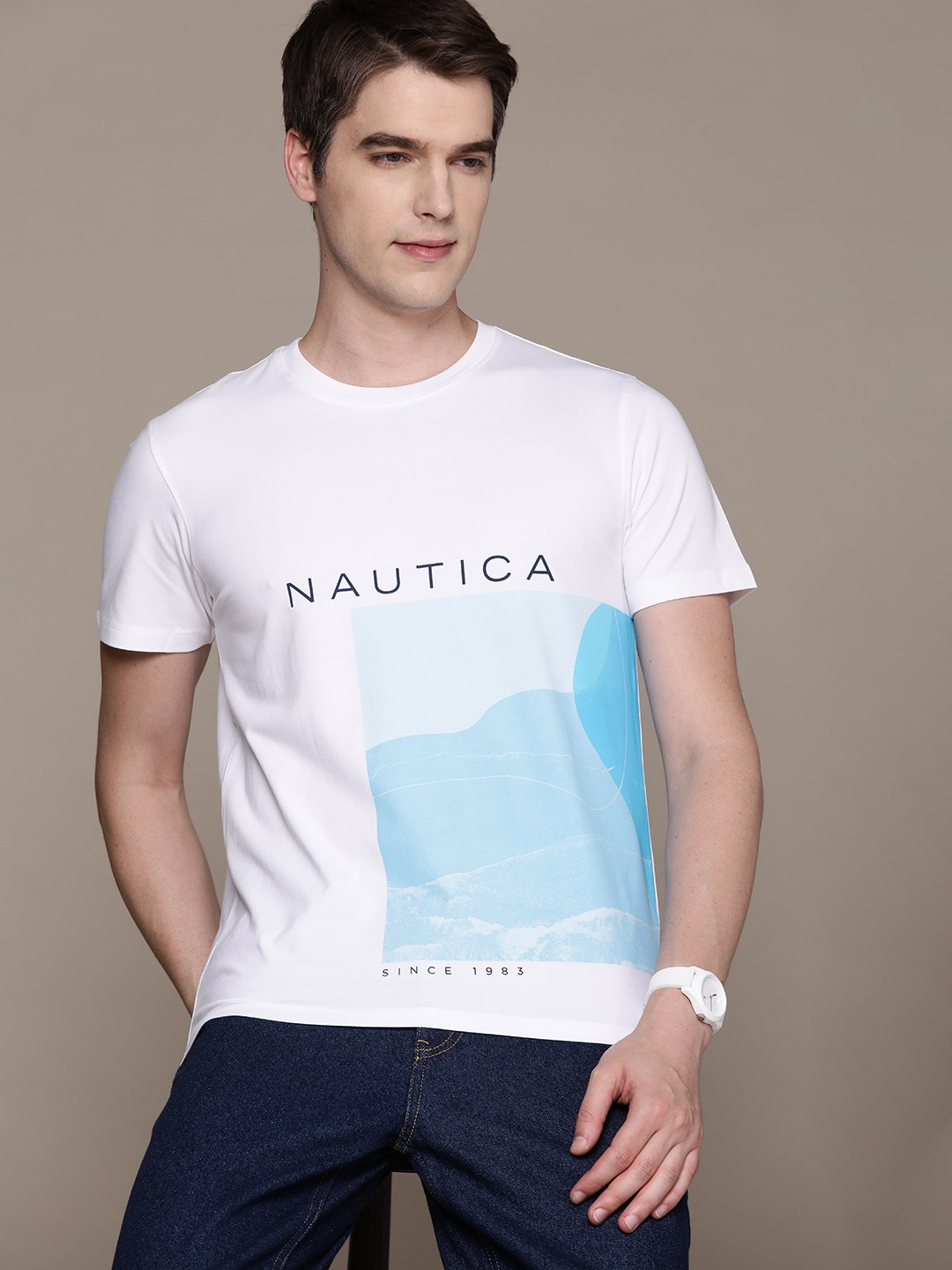 

Nautica High IQ Lasting Colour Printed T-shirt, White