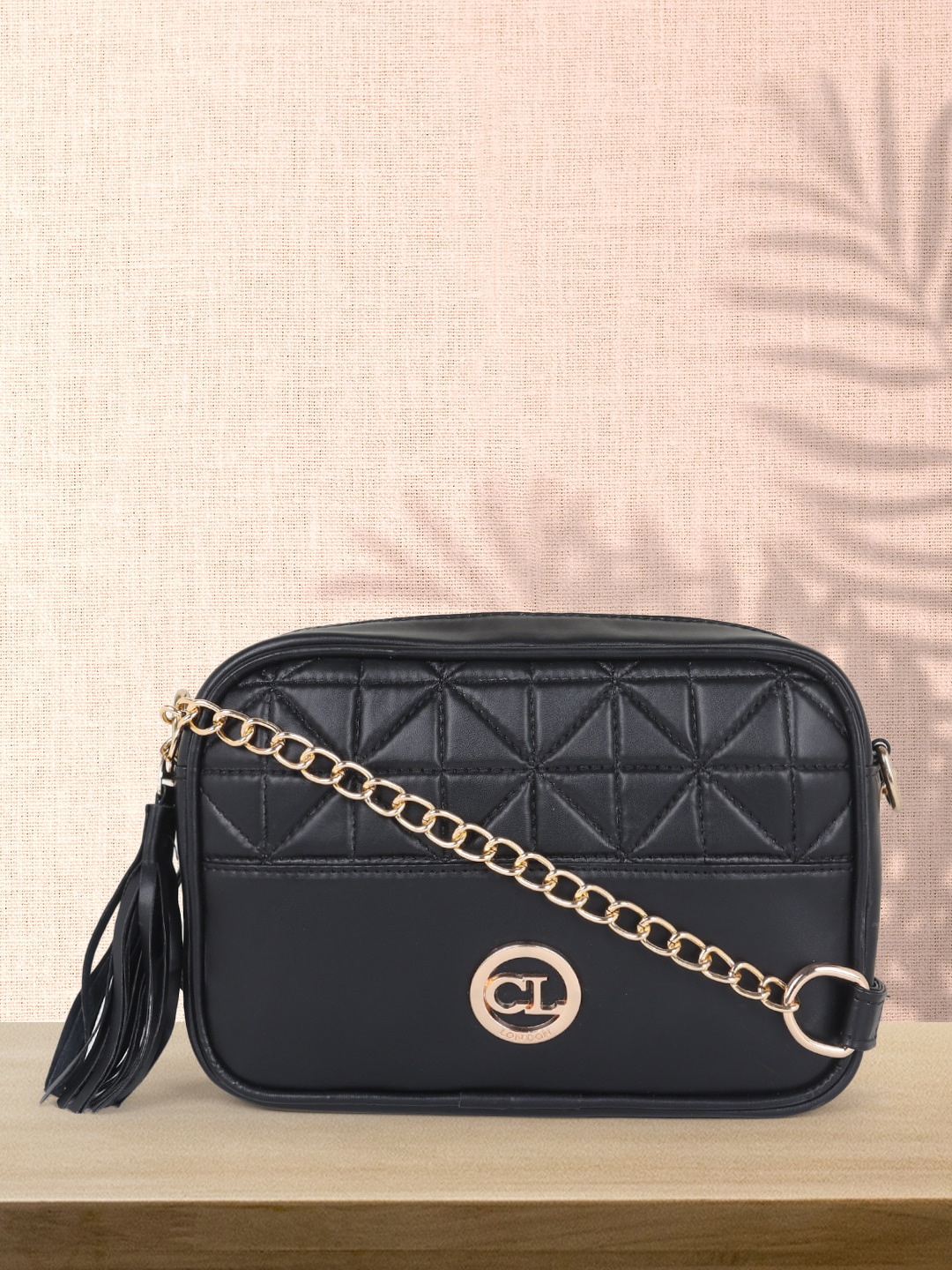 

Carlton London Structured Sling Bag With Quilted, Black