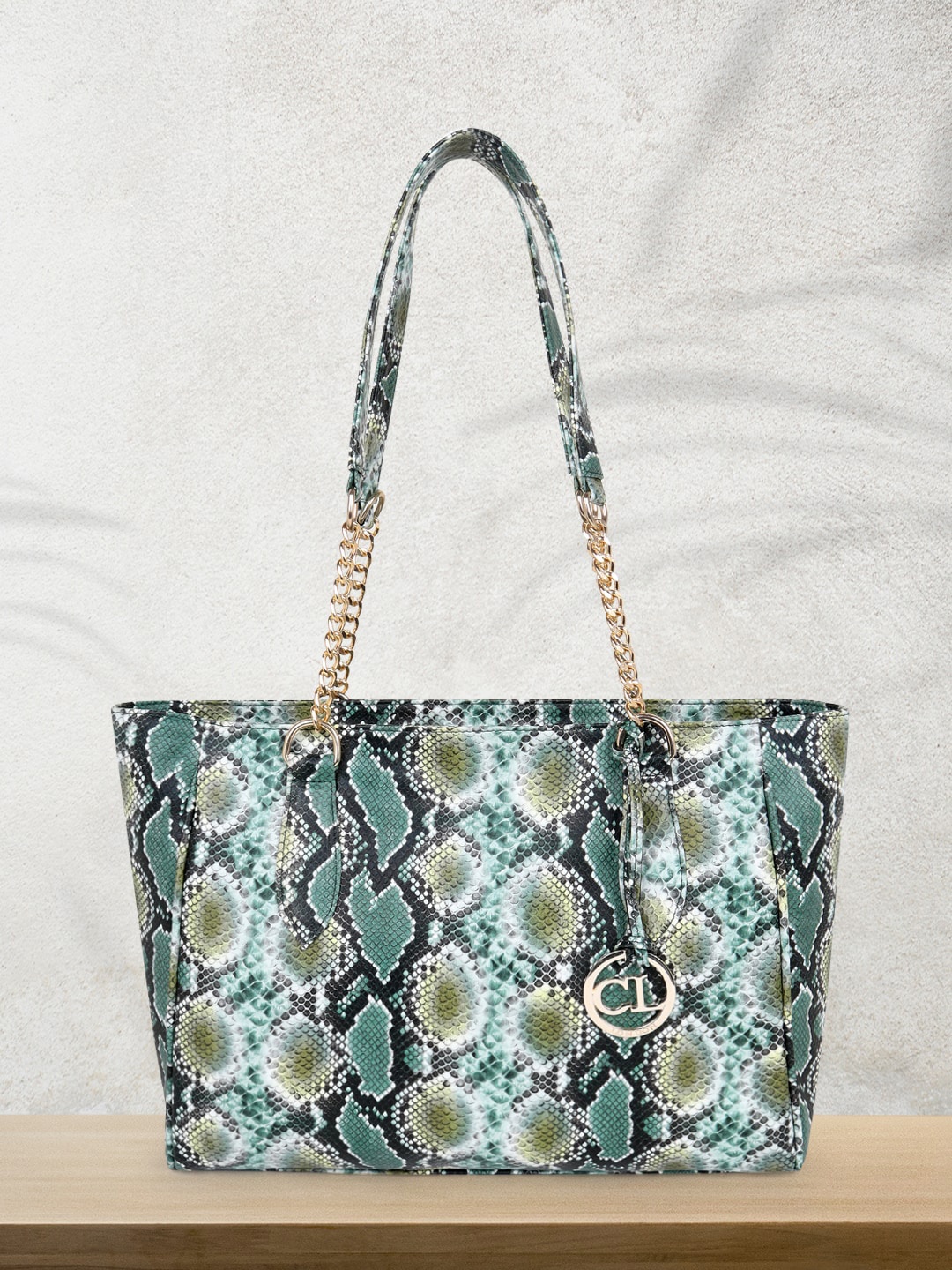 

Carlton London Textured Structured Oversized Shoulder Bag With Tassells, Green