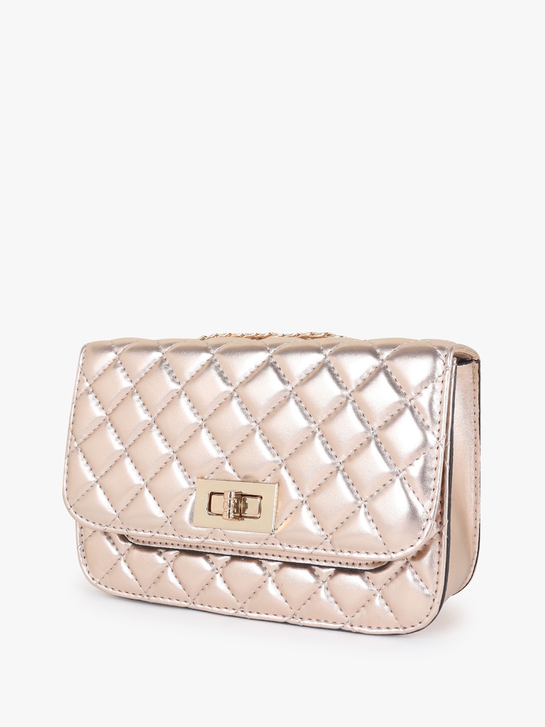 

Carlton London Structured Sling Bag With Quilted, Gold