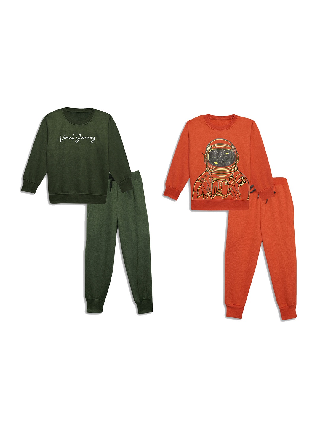 

VIMAL JONNEY Unisex Kids Pack of 2 Printed Sweatshirt with Joggers, Green