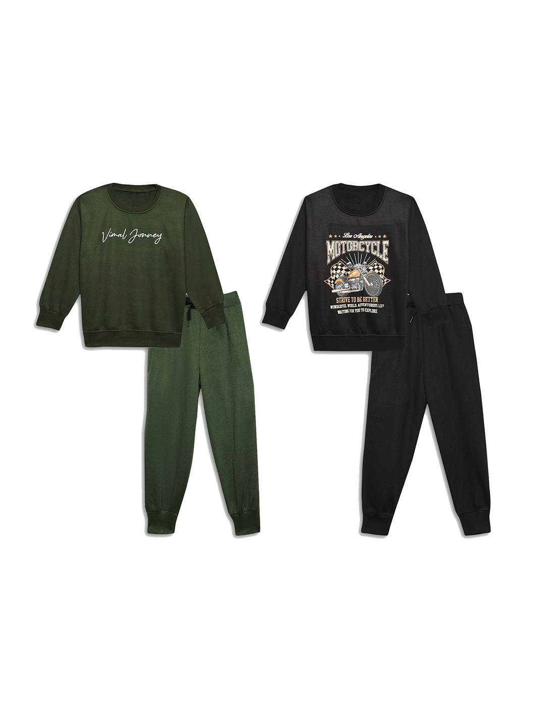 

VIMAL JONNEY Unisex Kids Pack of 2 Printed Sweatshirt with Joggers, Green