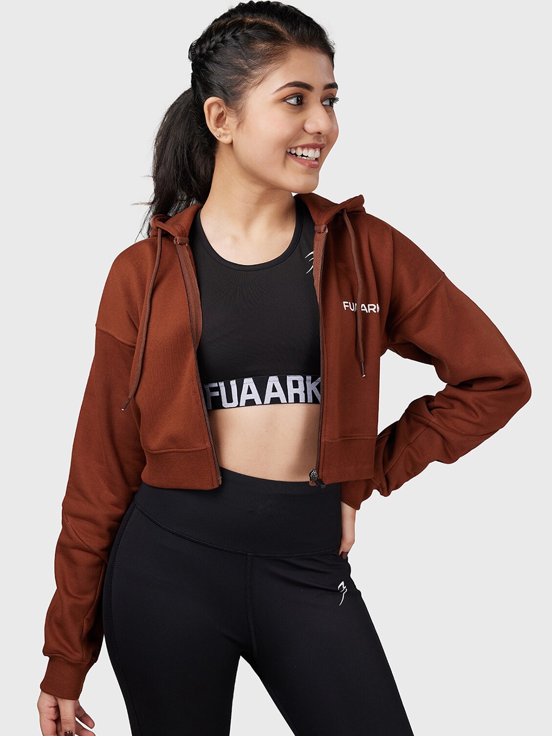 

FUAARK Lightweight Antimicrobial Oversized Cropped Sporty Jacket, Brown