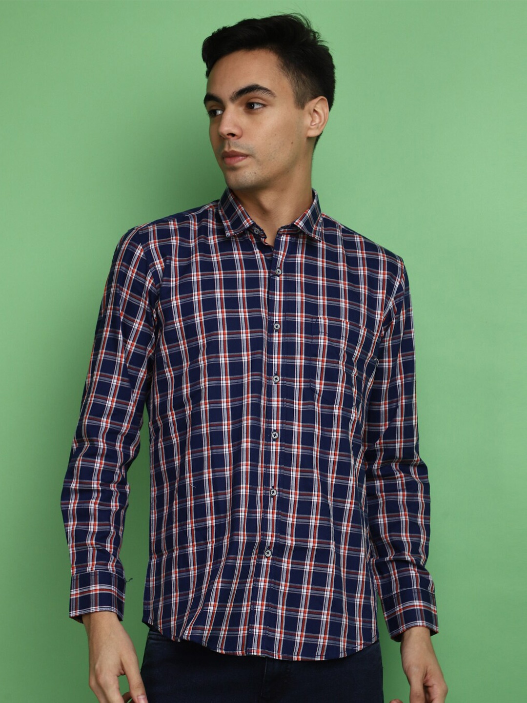 

V-Mart Tartan Checked Twill Cotton Casual Shirt, Blue