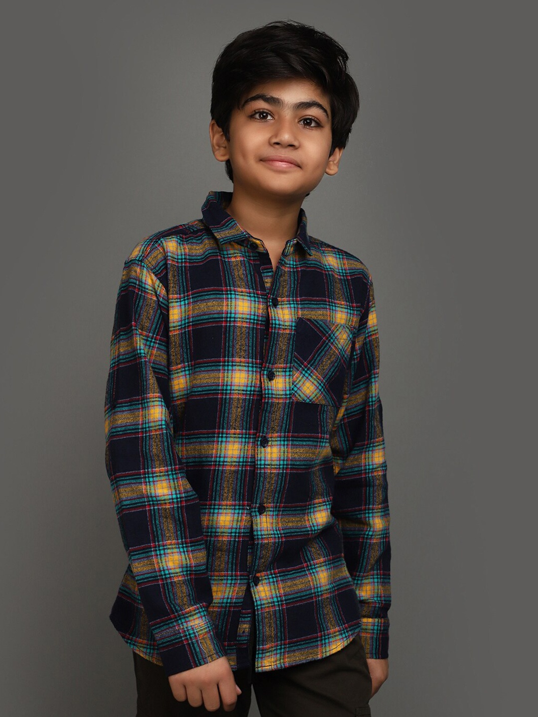 

V-Mart Boys Tartan Checked Twill Cotton Casual Shirt, Purple