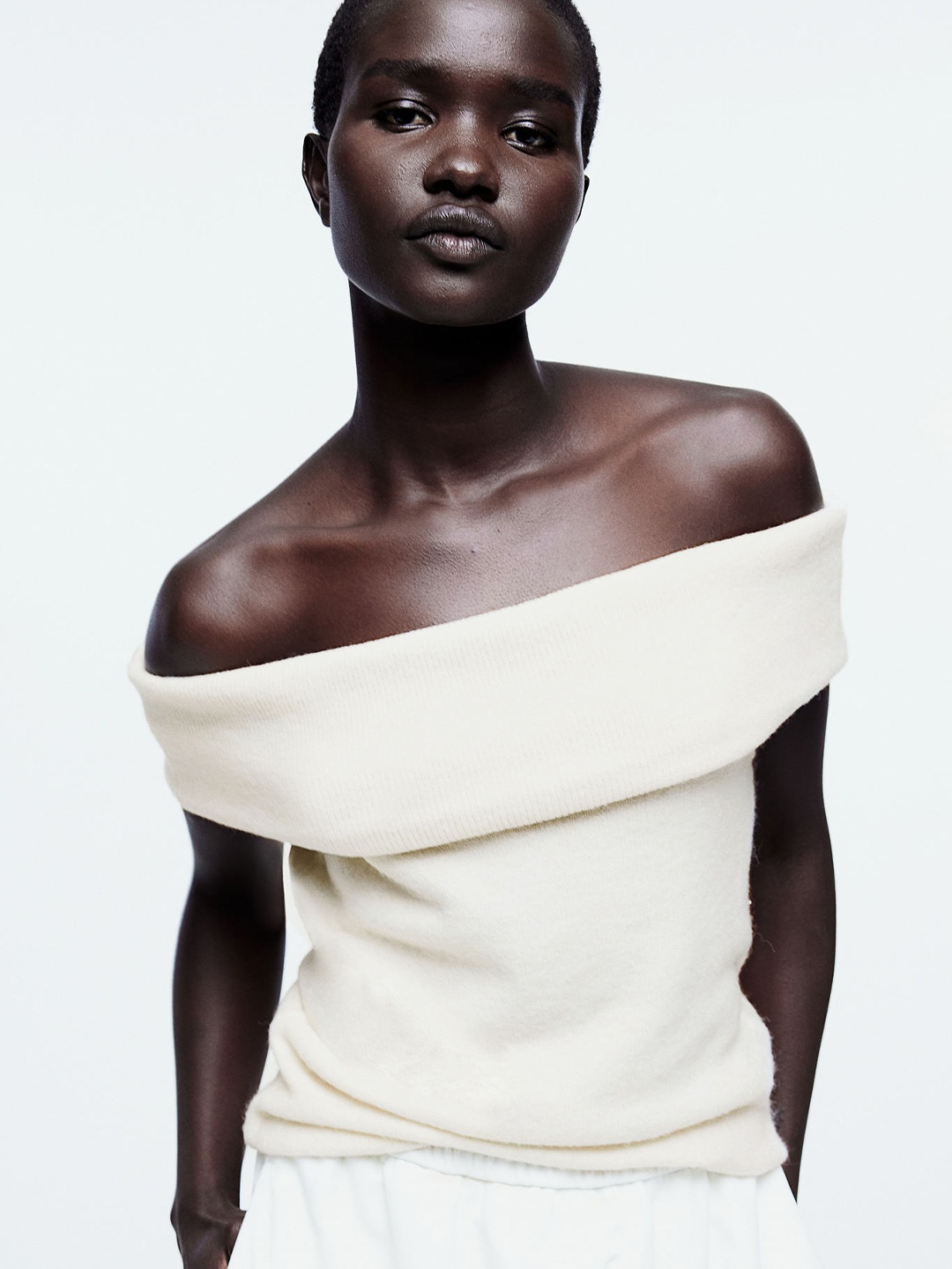 

H&M Knitted Off-The-Shoulder Top, White
