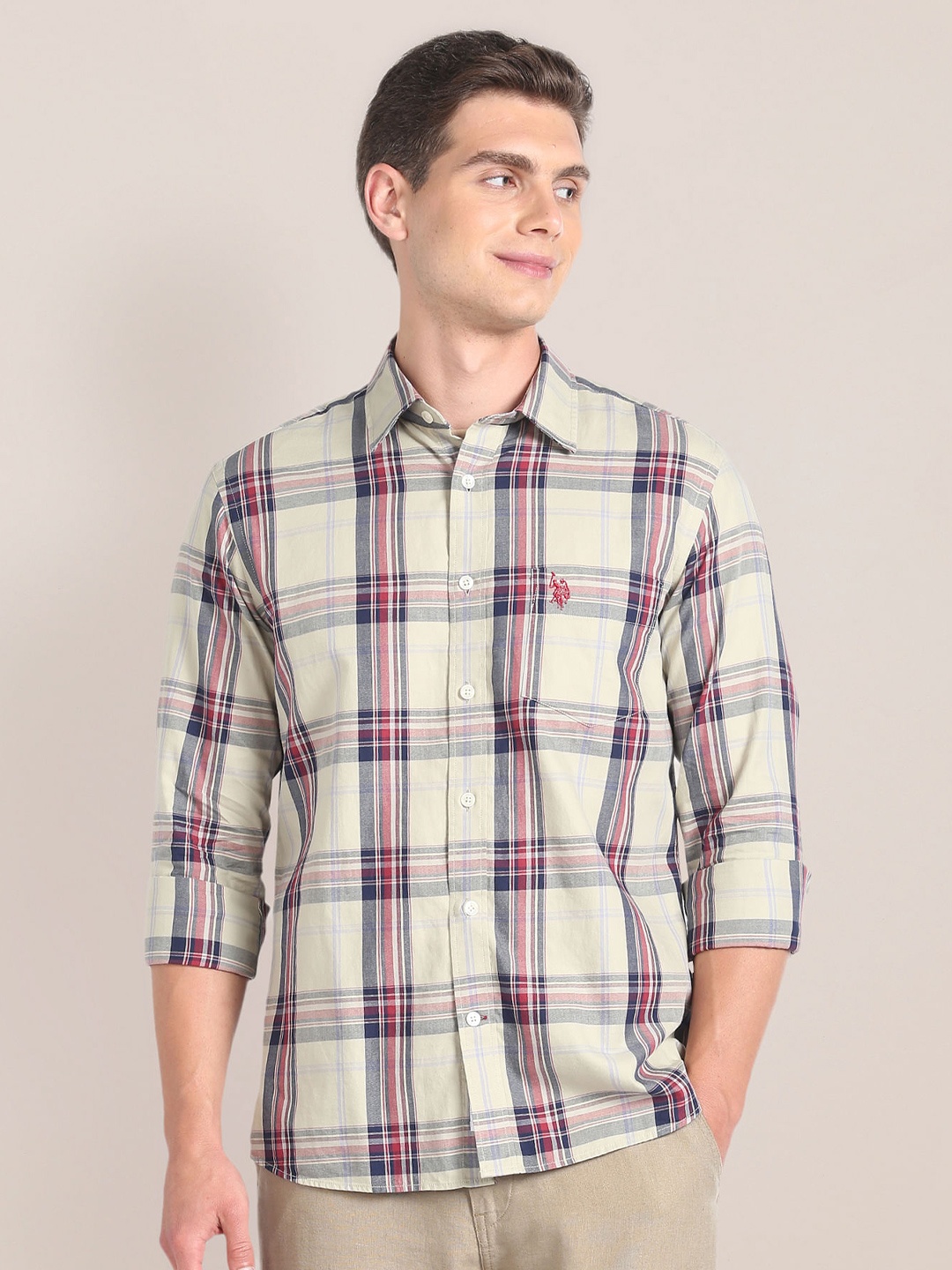 

U.S. Polo Assn. Tartan Checked Pure Cotton Casual Shirt, Beige