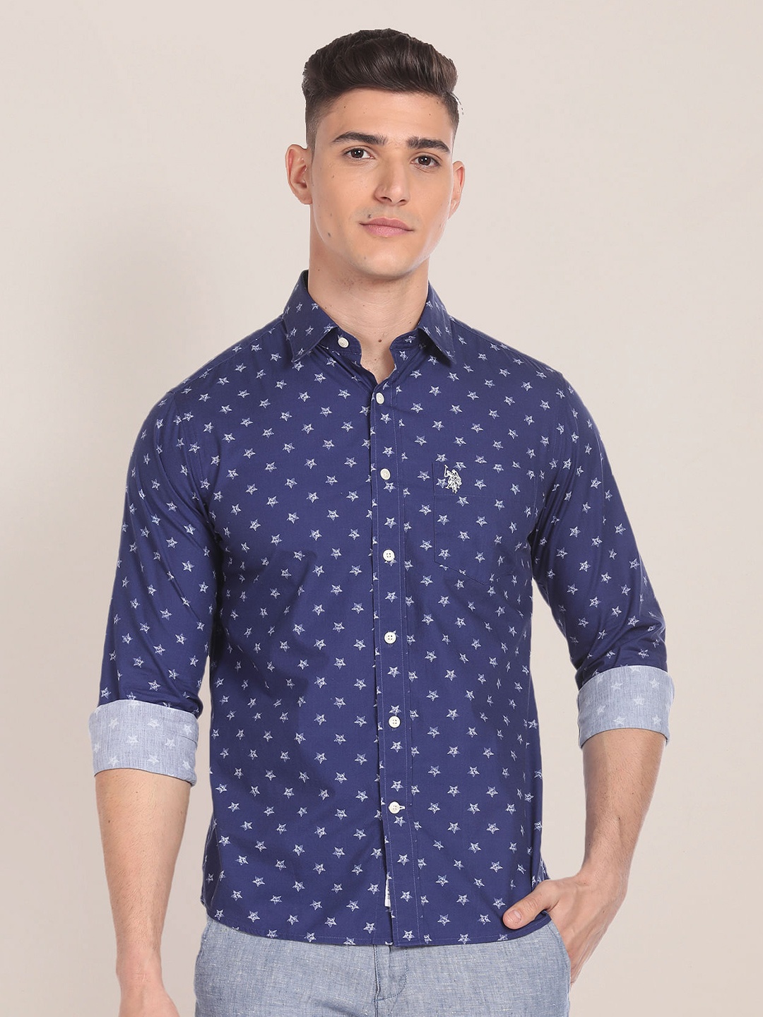 

U.S. Polo Assn. Conversational Printed Cotton Casual Shirt, Navy blue