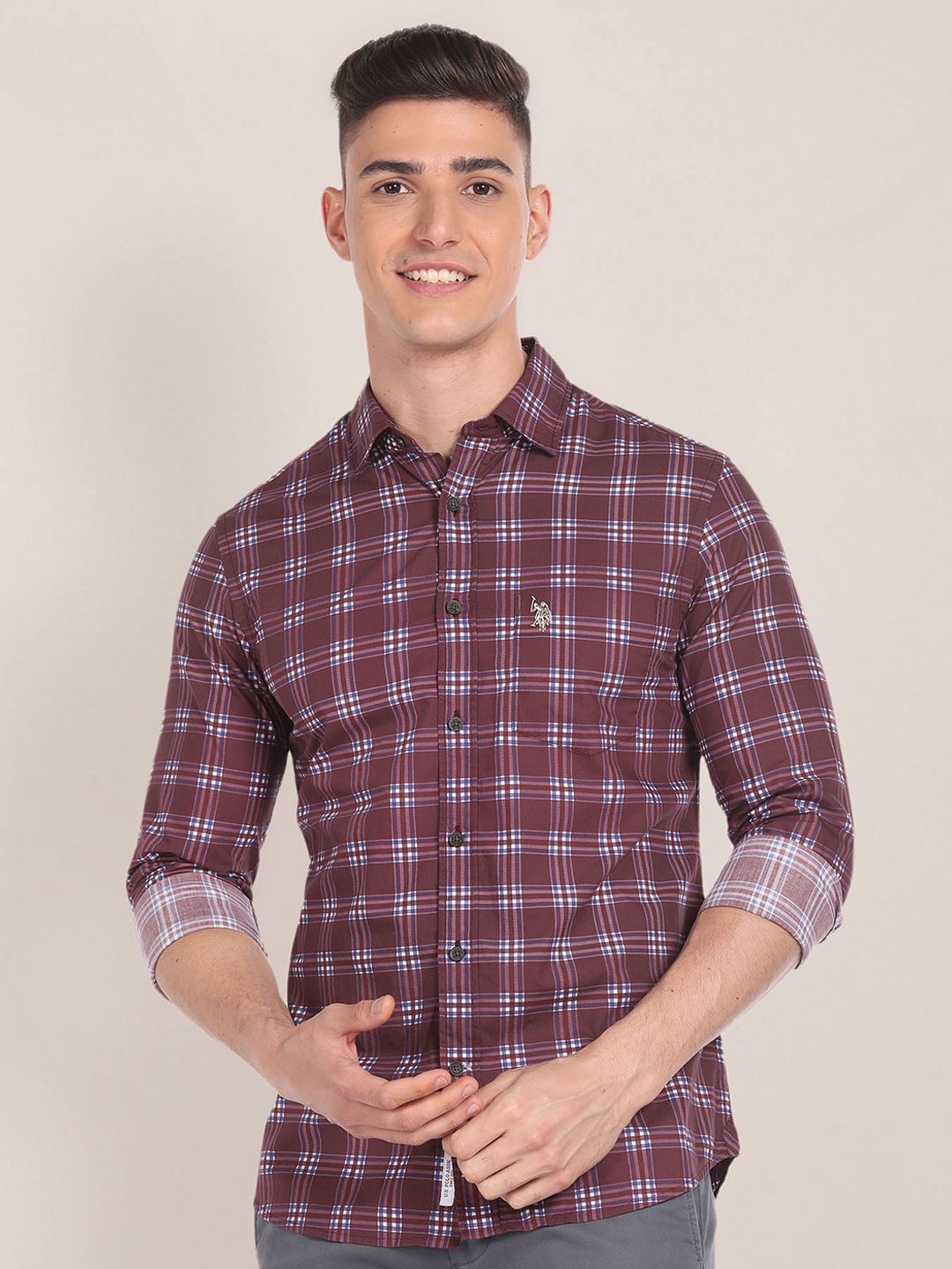 

U.S. Polo Assn. Checked Classic Cotton Casual Shirt, Red