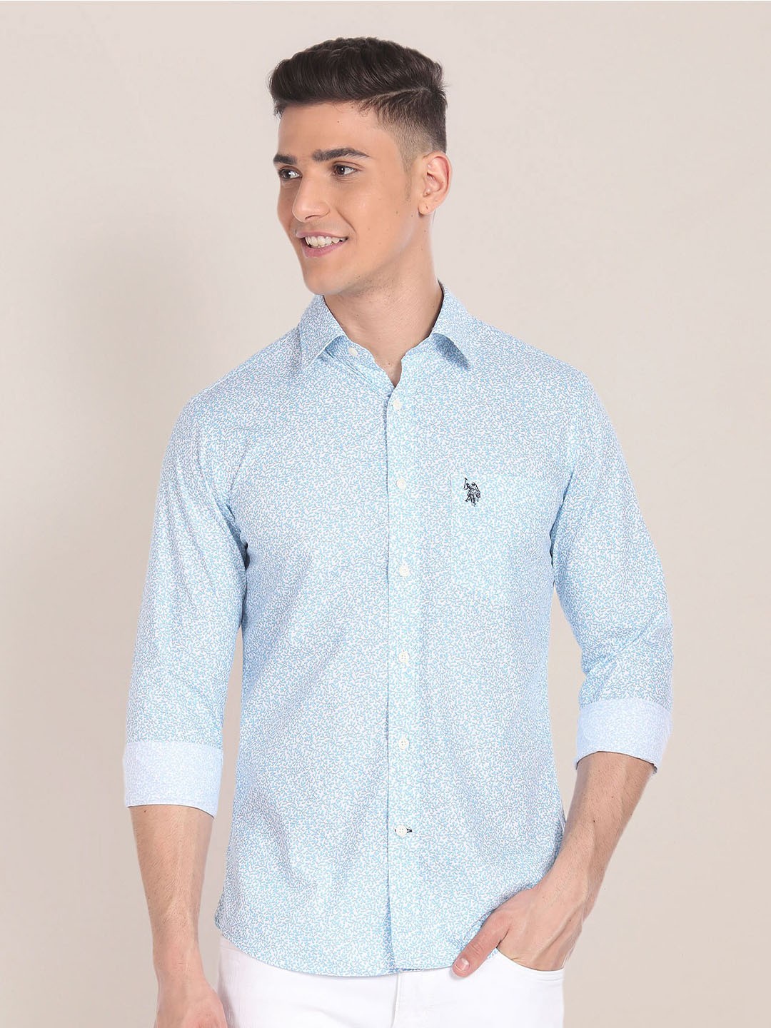 

U.S. Polo Assn. Micro Ditsy Printed Pure Cotton Casual Shirt, Blue
