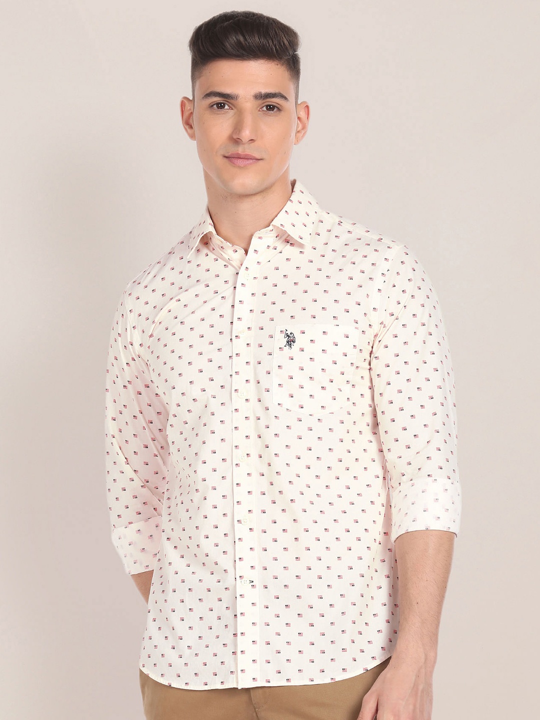 

U.S. Polo Assn. Printed Classic Cotton Casual Shirt, White