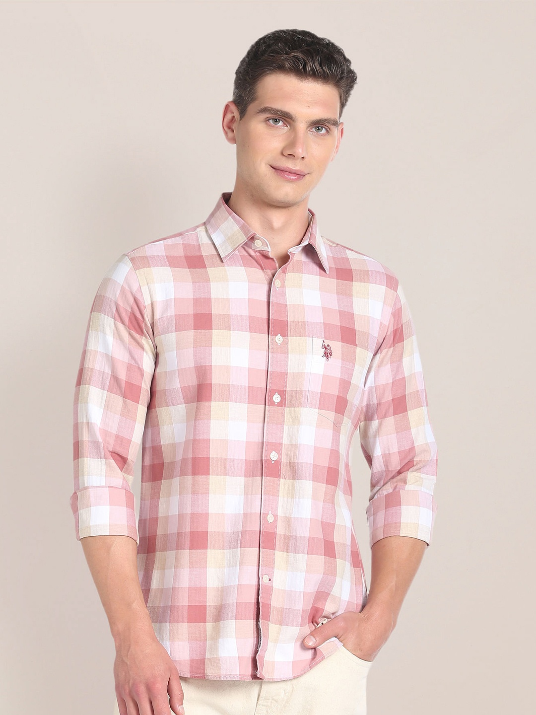 

U.S. Polo Assn. Checked Classic Cotton Casual Shirt, Pink