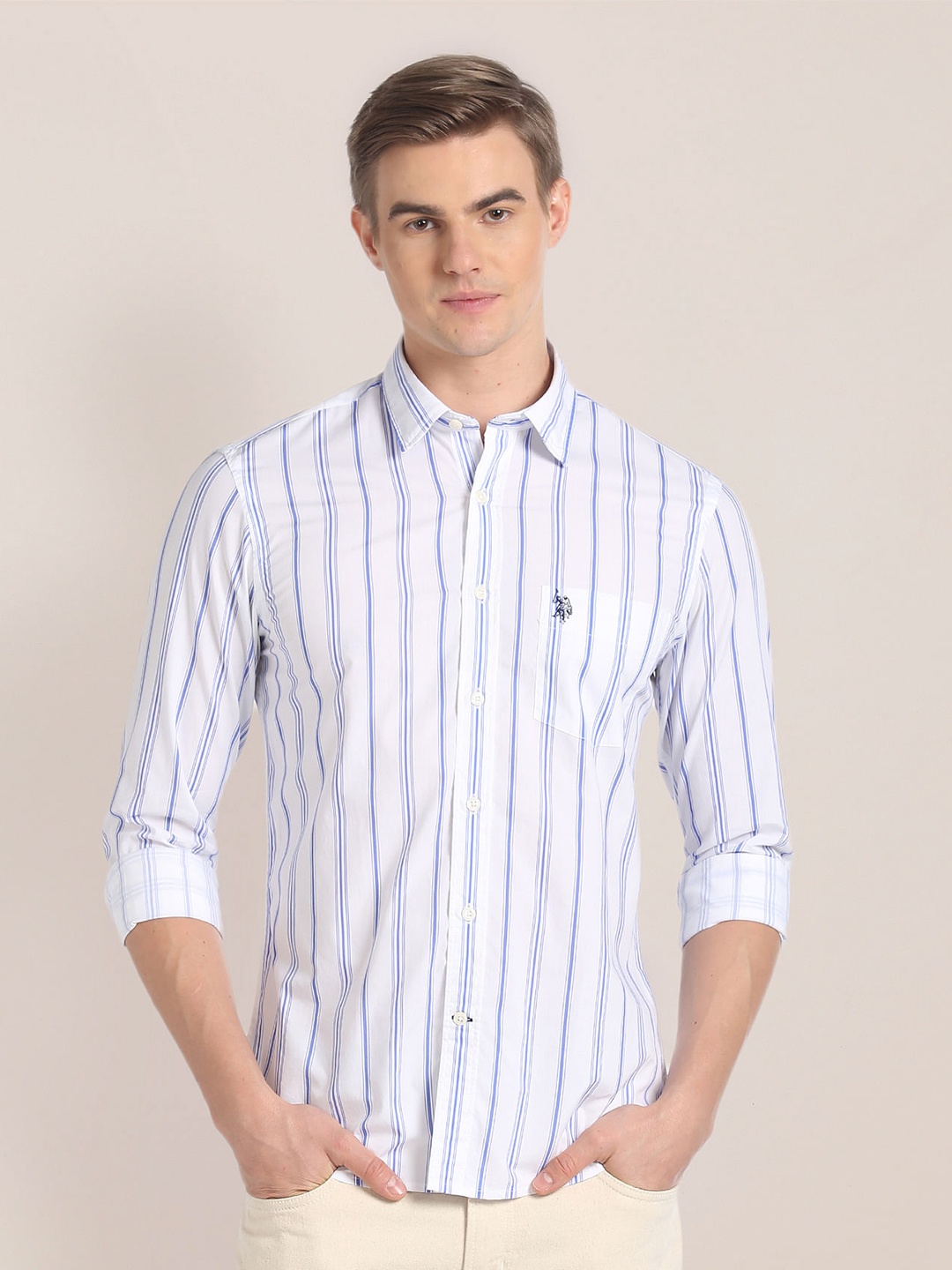 

U.S. Polo Assn. Striped Classic Cotton Casual Shirt, Blue