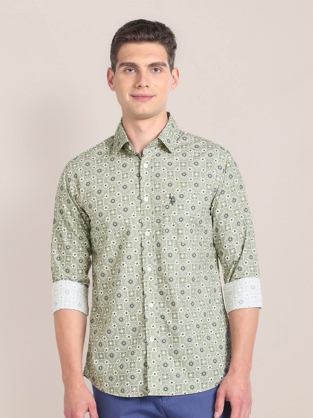 

U.S. Polo Assn. Printed Classic Cotton Casual Shirt, Green