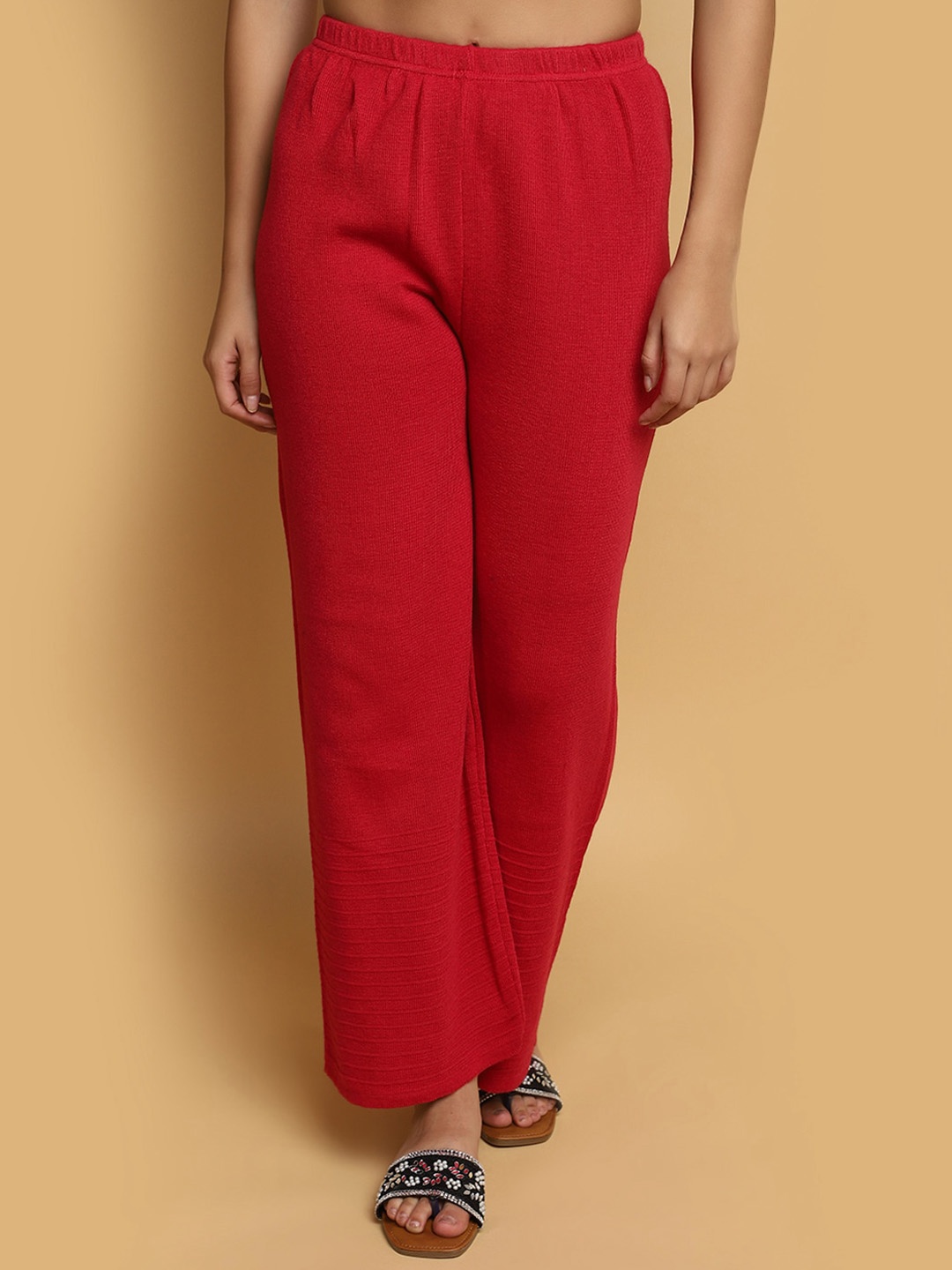 

V-Mart Women Mid Rise Cotton Parallel Trousers, Red