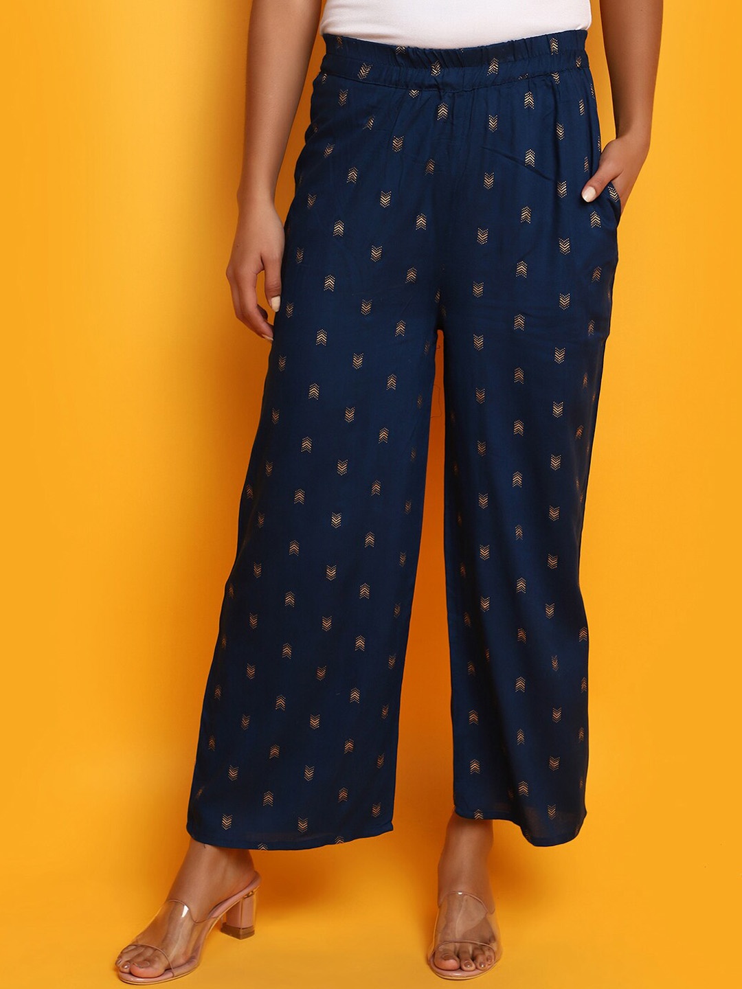 

V-Mart Geometric Printed Palazzos, Navy blue