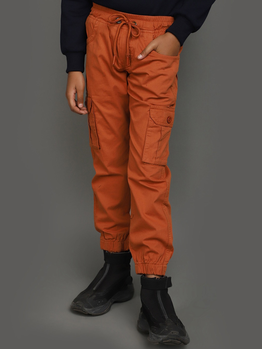 

V-Mart Boys Mid Rise Cotton Cargos Trousers, Rust