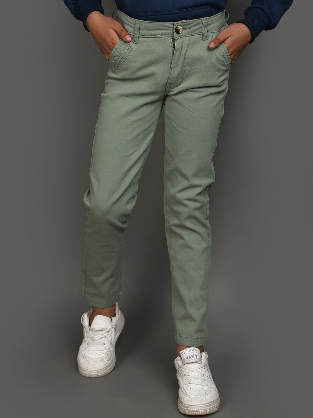 

V-Mart Boys Mid Rise Cotton Chinos Trousers, Green