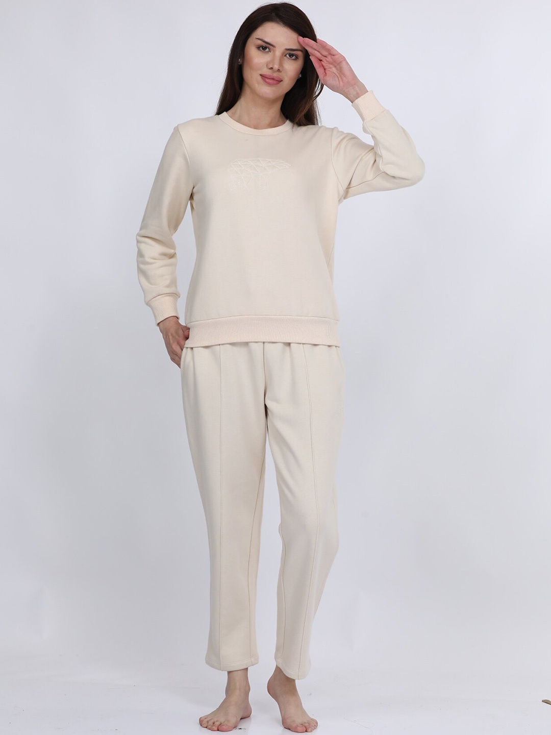 

MAYSIXTY Women Mid Rise Lounge Pant, Cream