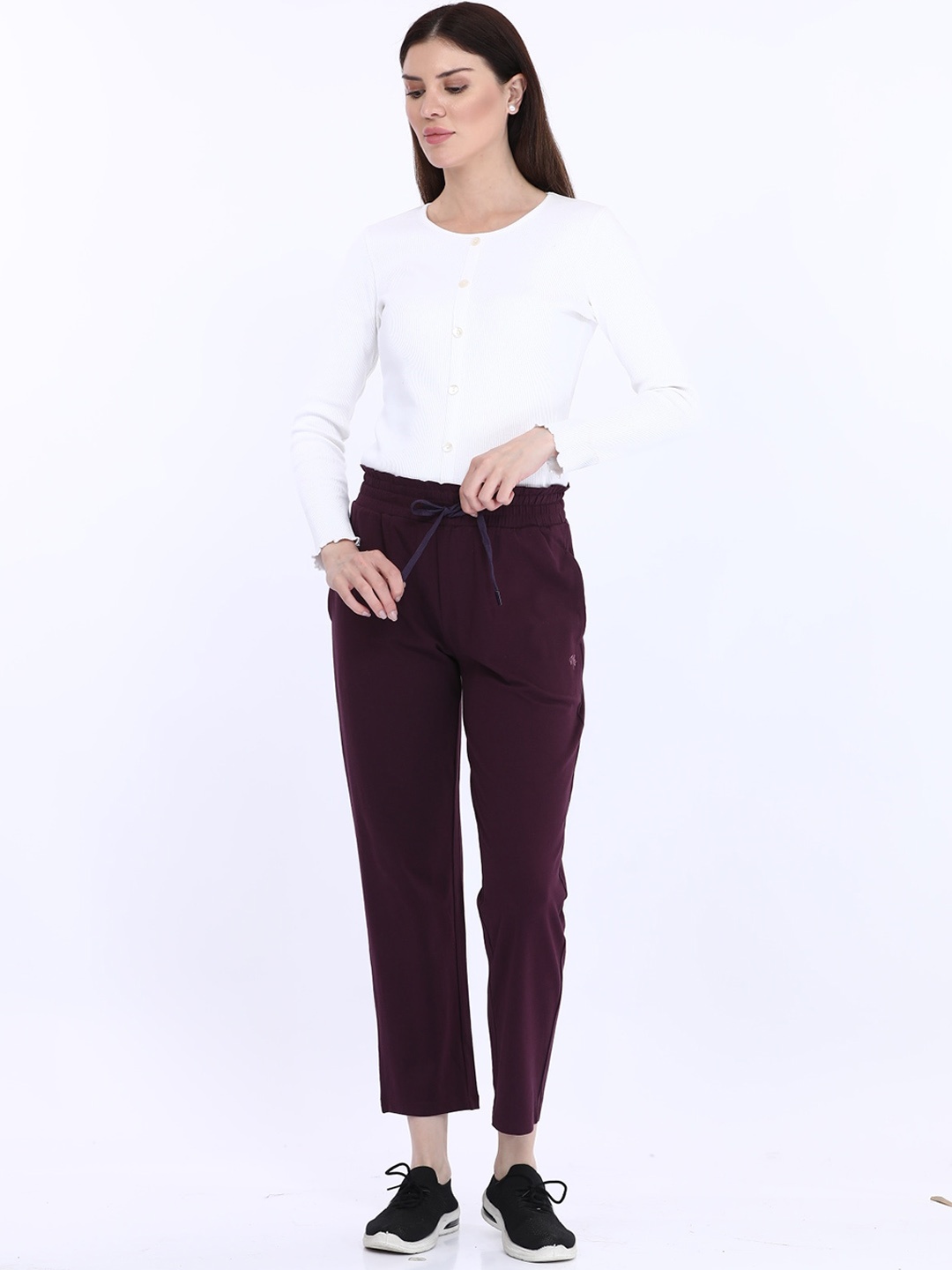 

MAYSIXTY Women Mid Rise Regular Track Pants, Maroon