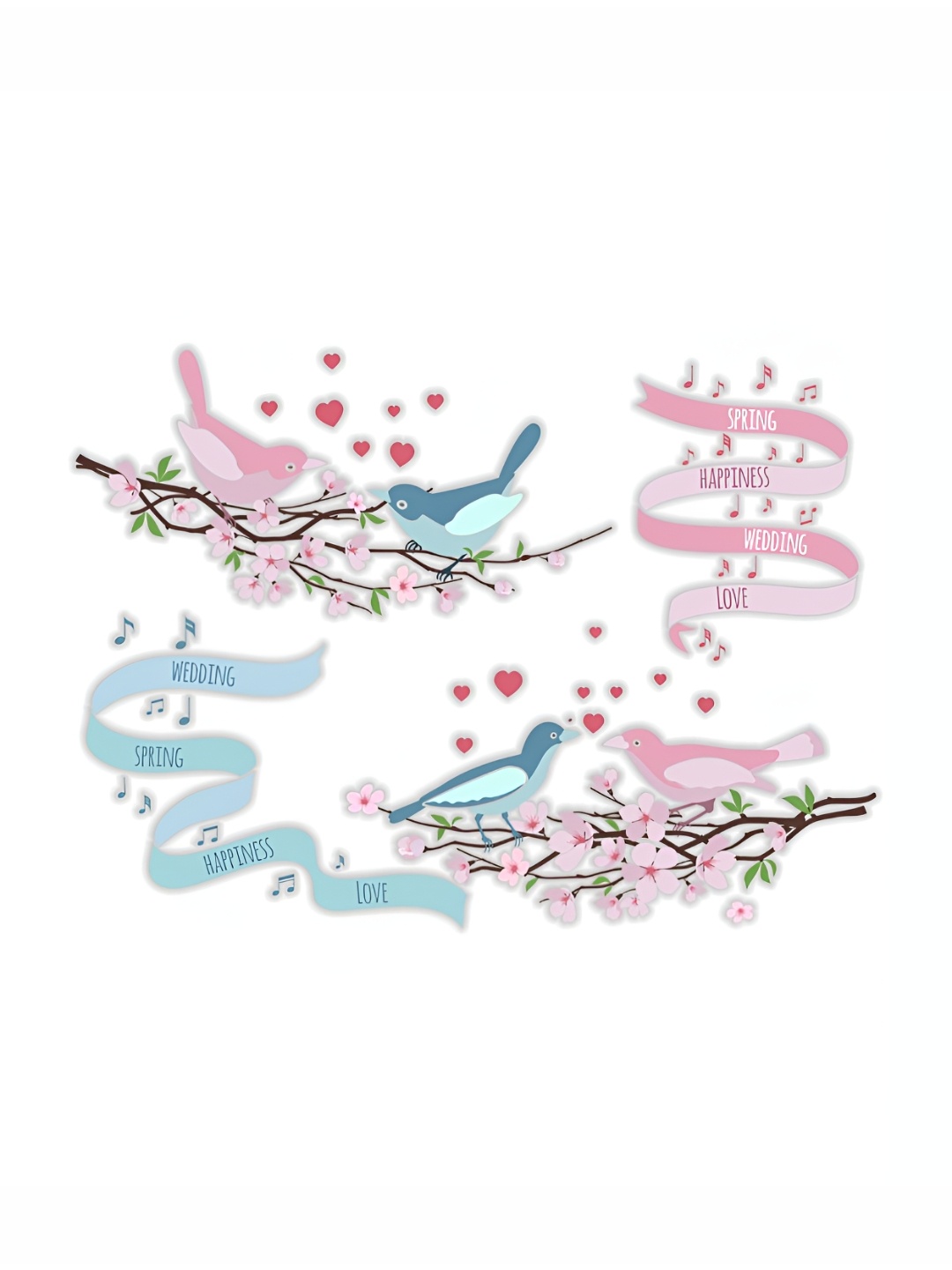 

CVANU Pink & Blue Birds On Branches Printed Self Adhesive Wall Sticker