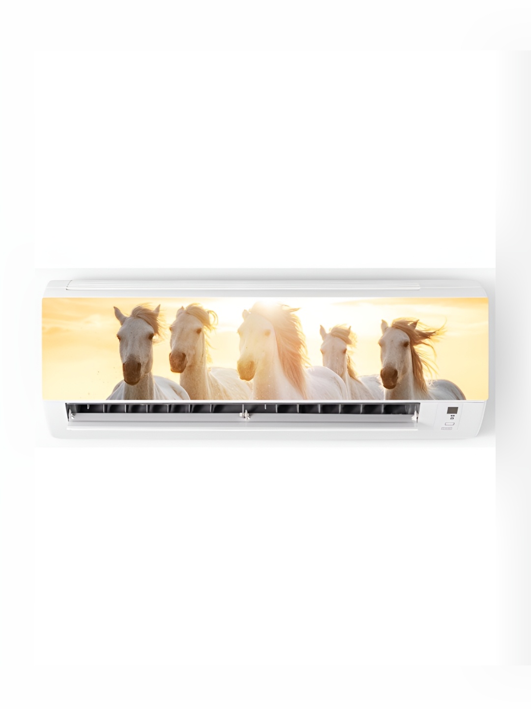 

CVANU Yellow & White Running Horses With Sunrise Printed Self Adhesive AC Sticker