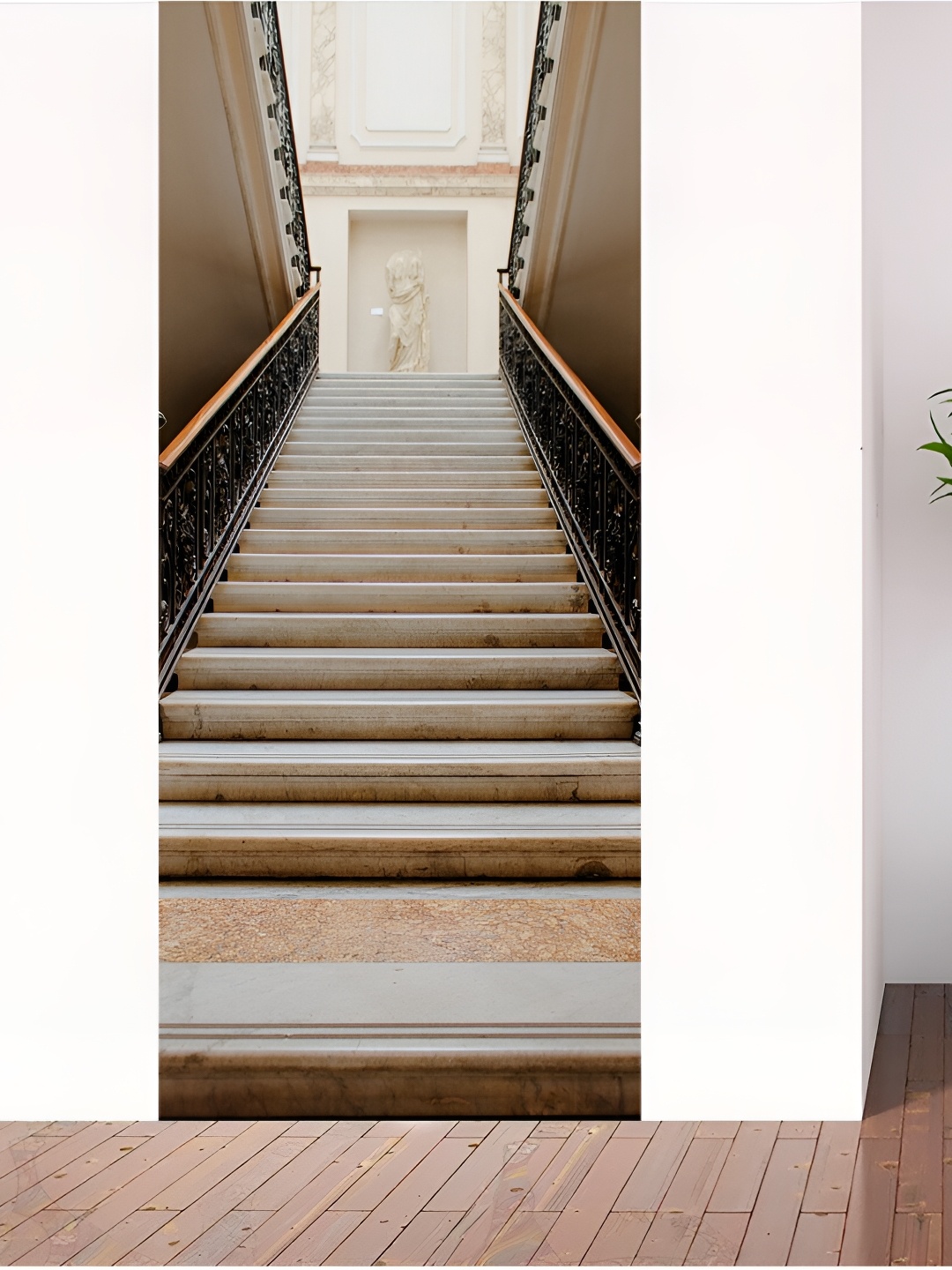 CVANU Brown & Off White Marble Stairs Printed Waterproof Door Sticker