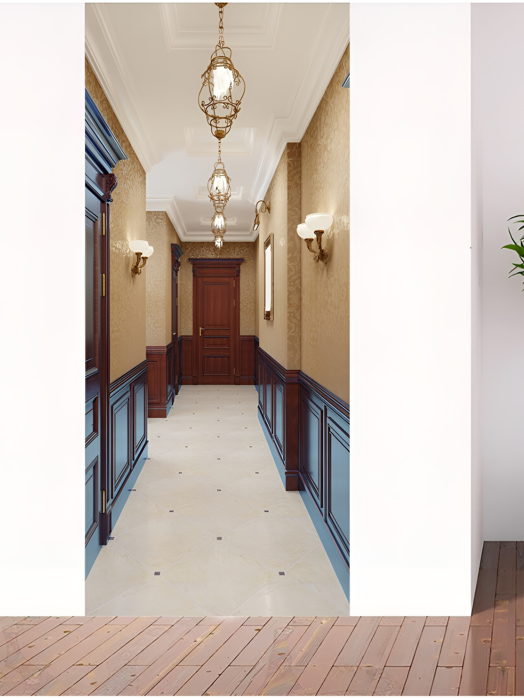 

CVANU Beige & Blue Printed Waterproof Door Stickers