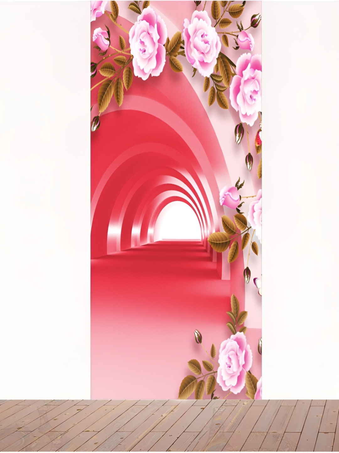 

CVANU Pink & White Floral Printed Waterproof Door Stickers