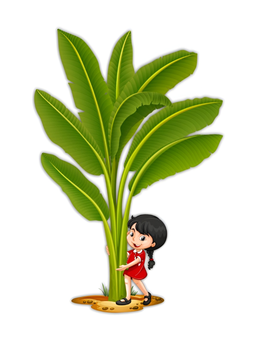 

CVANU Green & Red Banana Tree With Girl Self Adhesive Wall Sticker