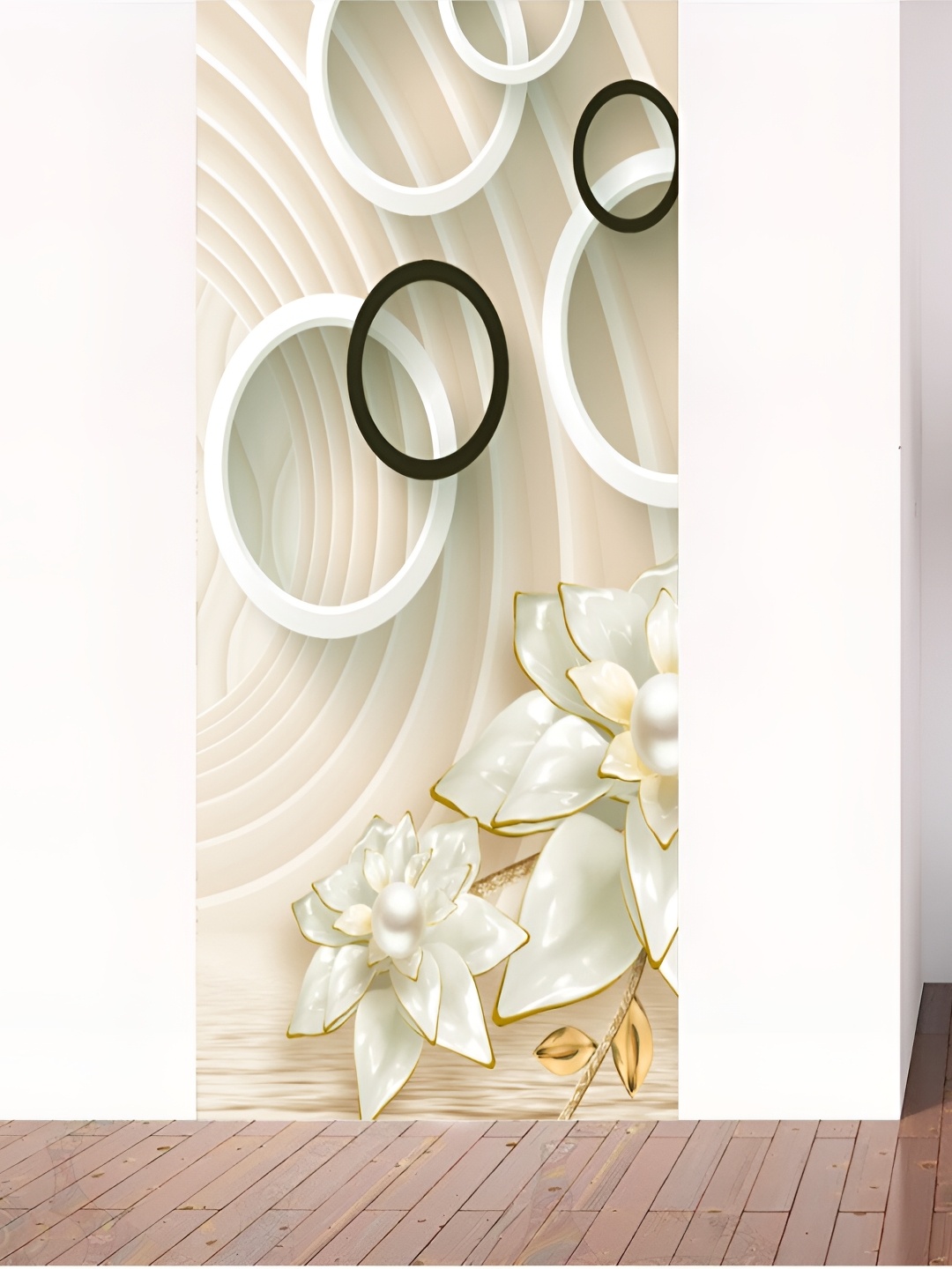 

CVANU Beige & White Printed Waterproof Door Stickers