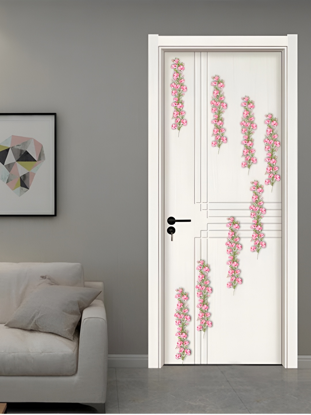 

CVANU Pink 8 Pieces Floral Printed Self Adhesive Door Sticker