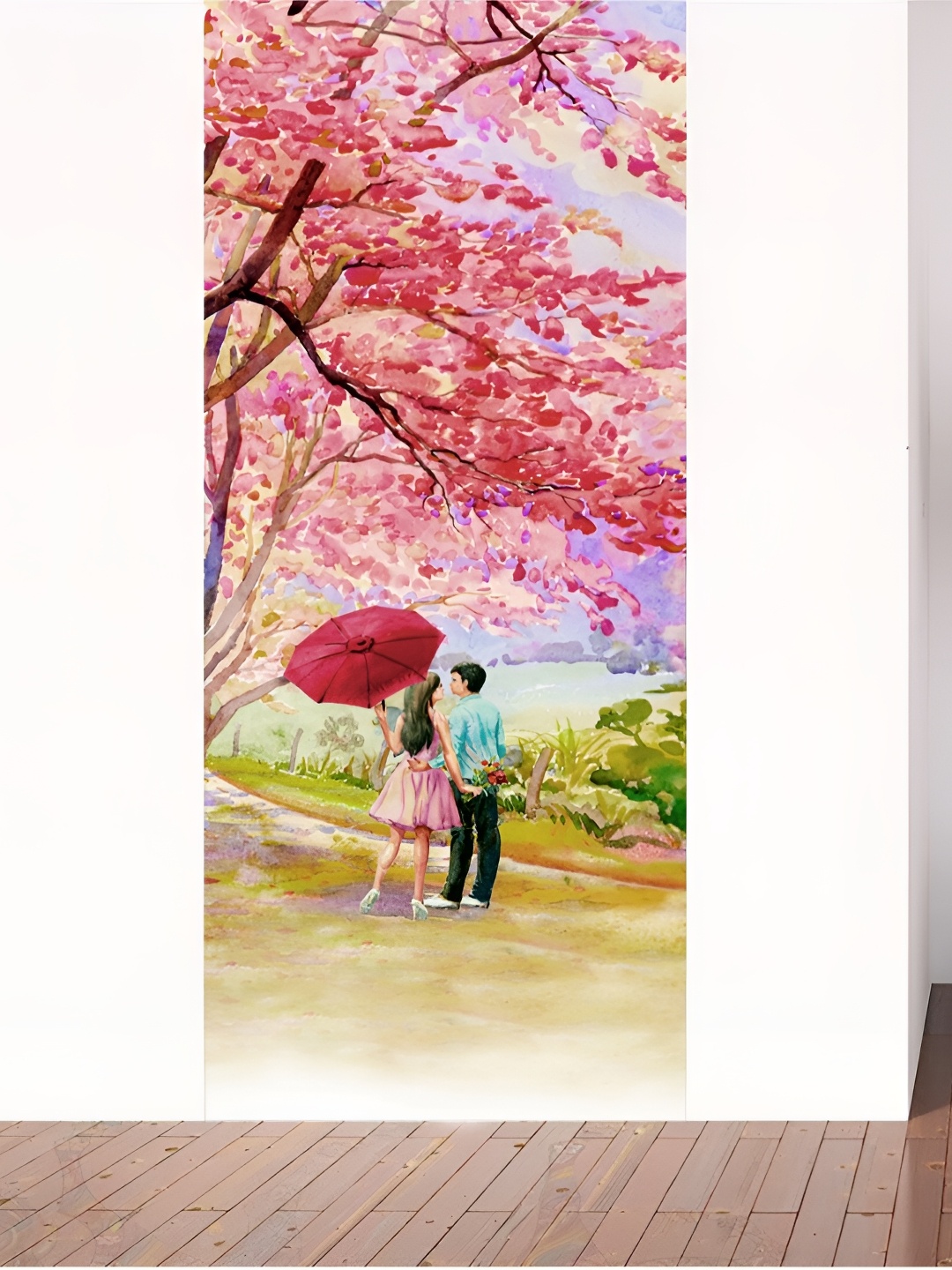 CVANU Pink & Green Printed Waterproof Self-Adhesive Door Stickers