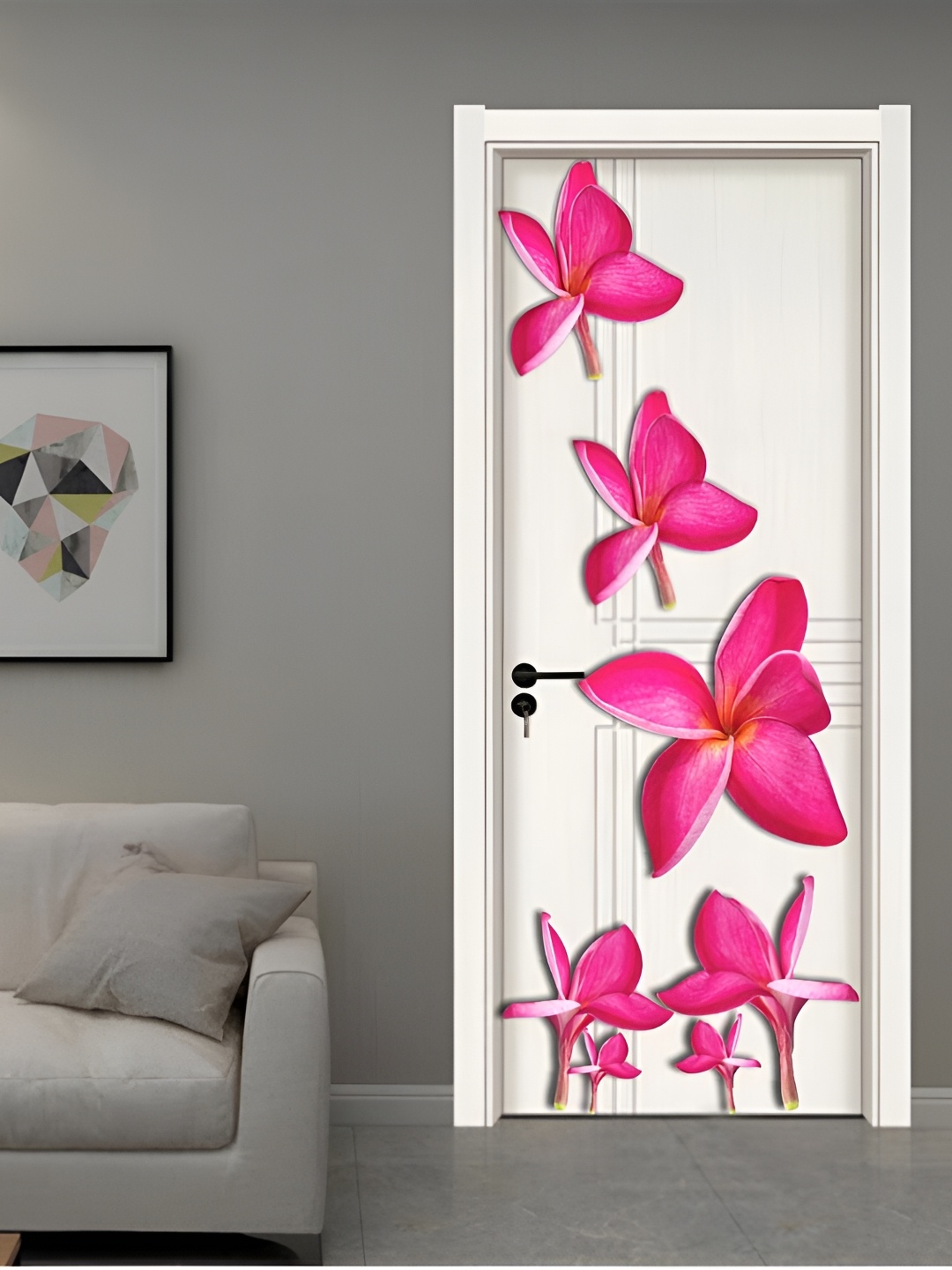 

CVANU Pink & White 7 Pieces Floral Printed Self Adhesive Removable Door Sticker