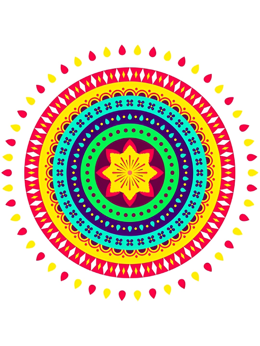 CVANU Red & Yellow Rangoli Self-Adhesive Wall Sticker, Blue