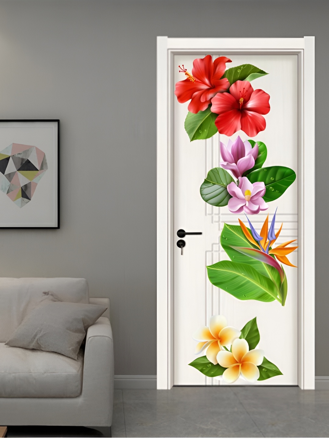 

CVANU Red & Green Floral Printed Self Adhesive Door Sticker
