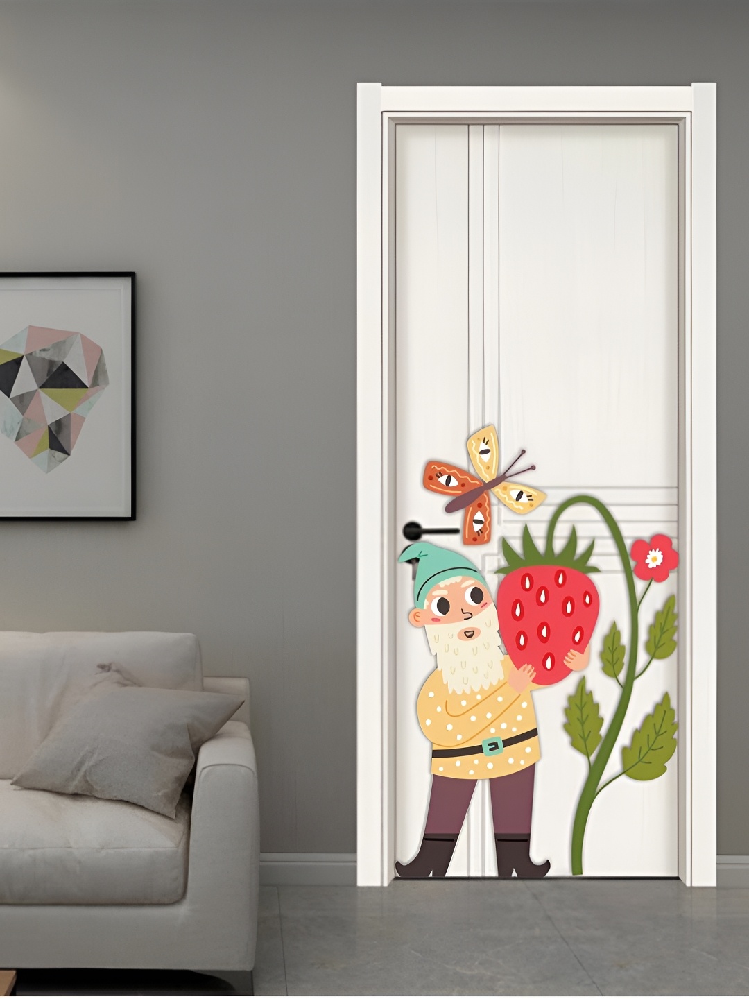 

CVANU Pink & Yellow Cartoon Printed Self Adhesive Door Sticker