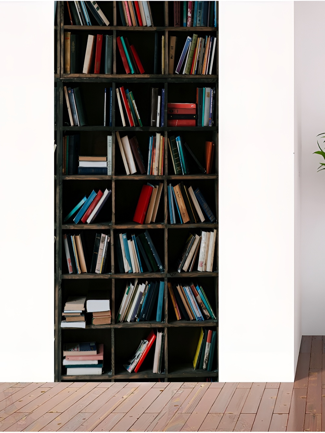 

CVANU Brown & Blue Book Shelf Printed Waterproof Self Adhesive Door Sticker