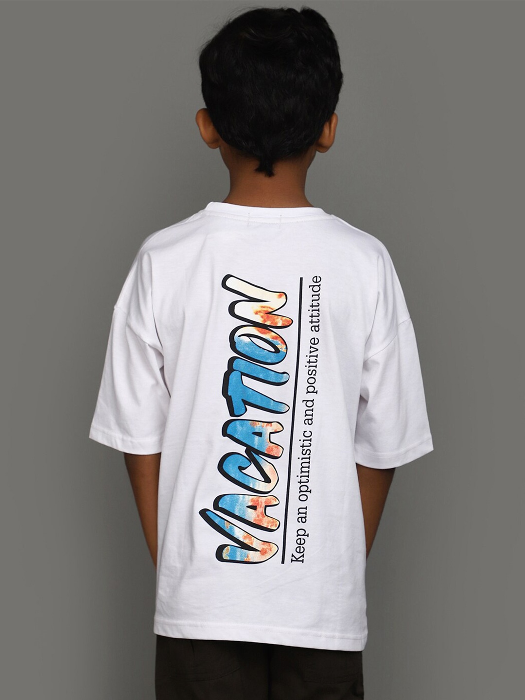

V-Mart Boys Typography Printed Drop-Shoulder Sleeves Cotton T-shirt, White