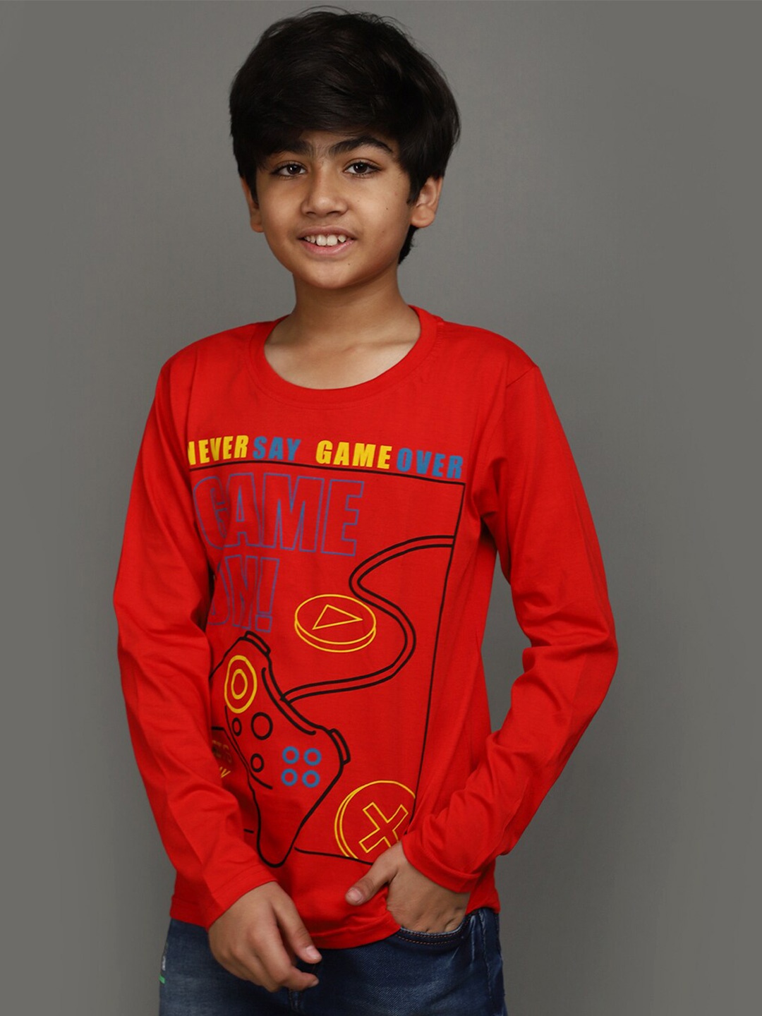 

V-Mart Boys Typography Printed Long Sleeves Cotton T-shirt, Red
