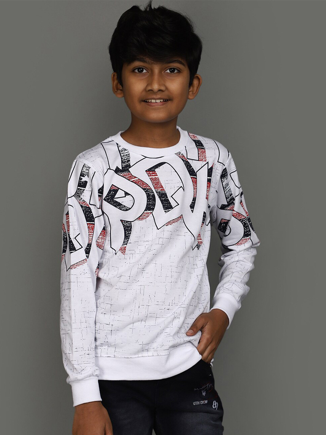 

V-Mart Boys Typography Printed Long Sleeves Cotton T-shirt, White