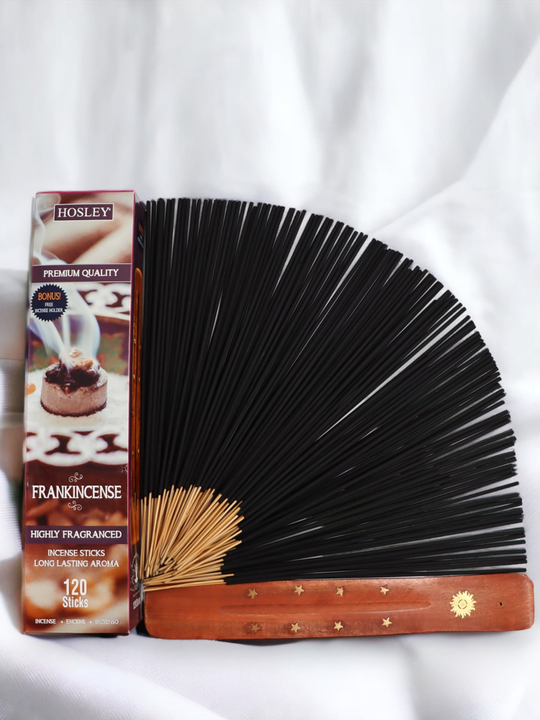 

HOSLEY Black Frankincense Fragrance Incense Sticks With Wooden Holder