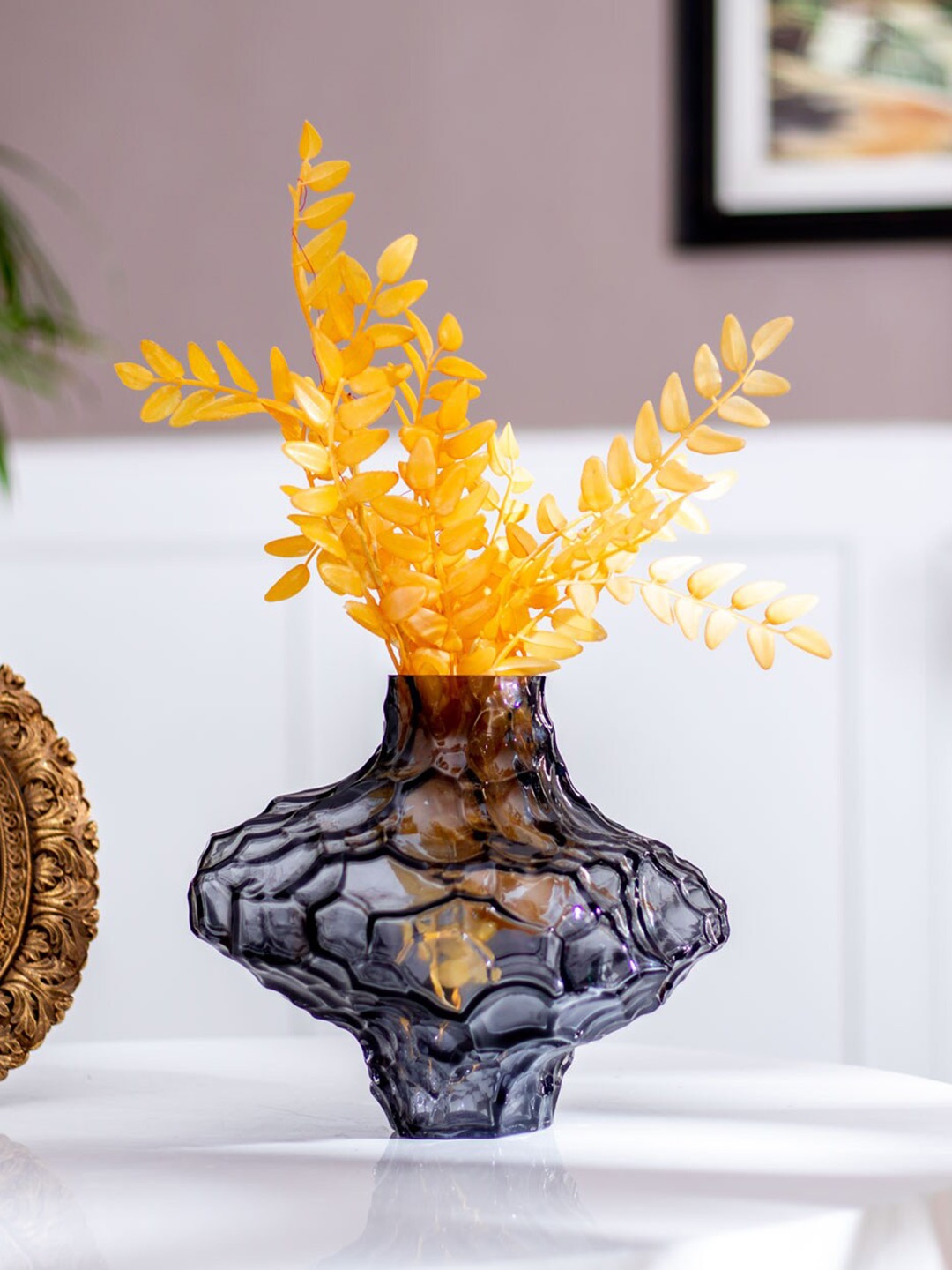 

THEDECORKART Grey Textured Abstract Glass Vase