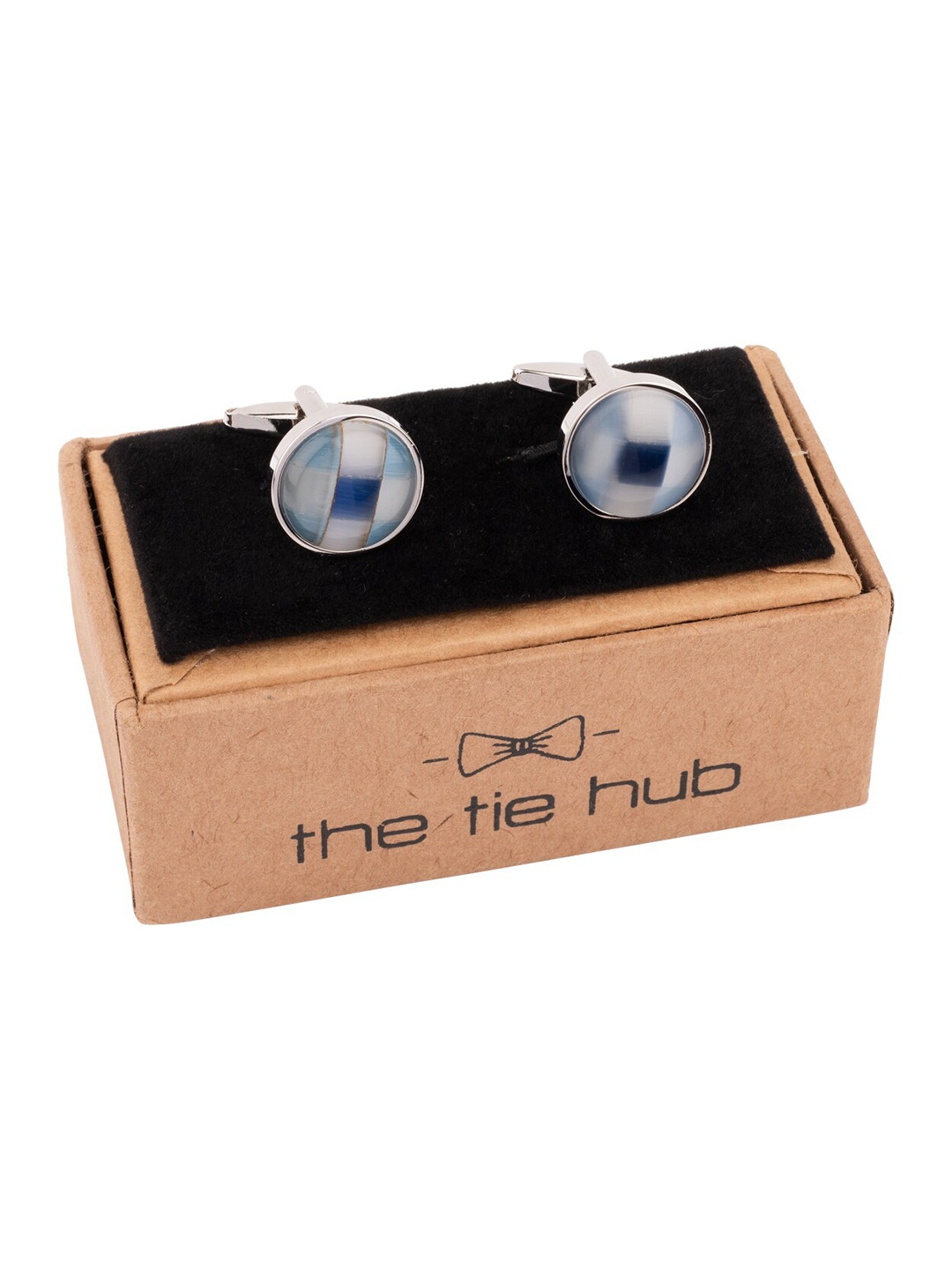 

The Tie Hub Rhodium-Plated Printed Round Cufflinks, Blue